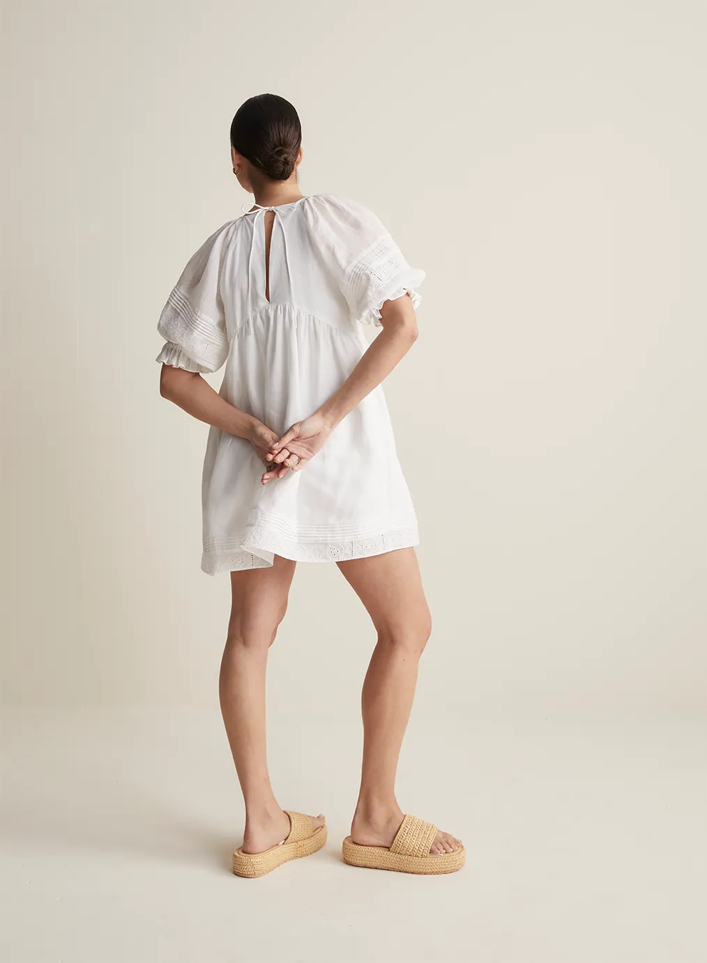 Gwendalin Linen Mini Smock Dress | Optical White