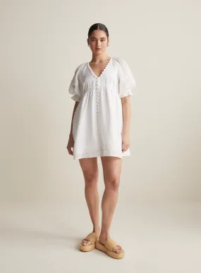 Gwendalin Linen Mini Smock Dress | Optical White