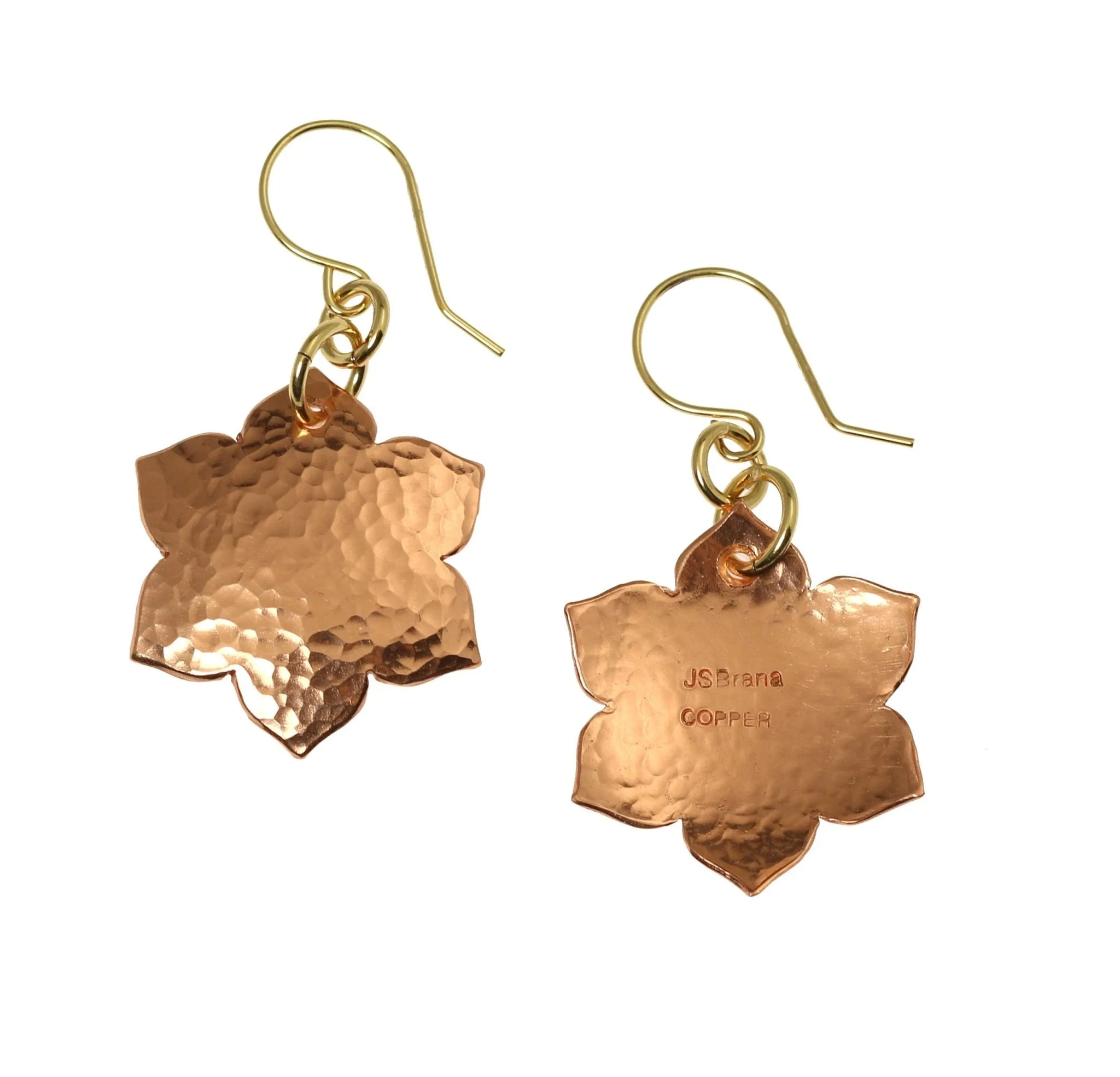 Hammered Copper Arabesque Flower Earrings