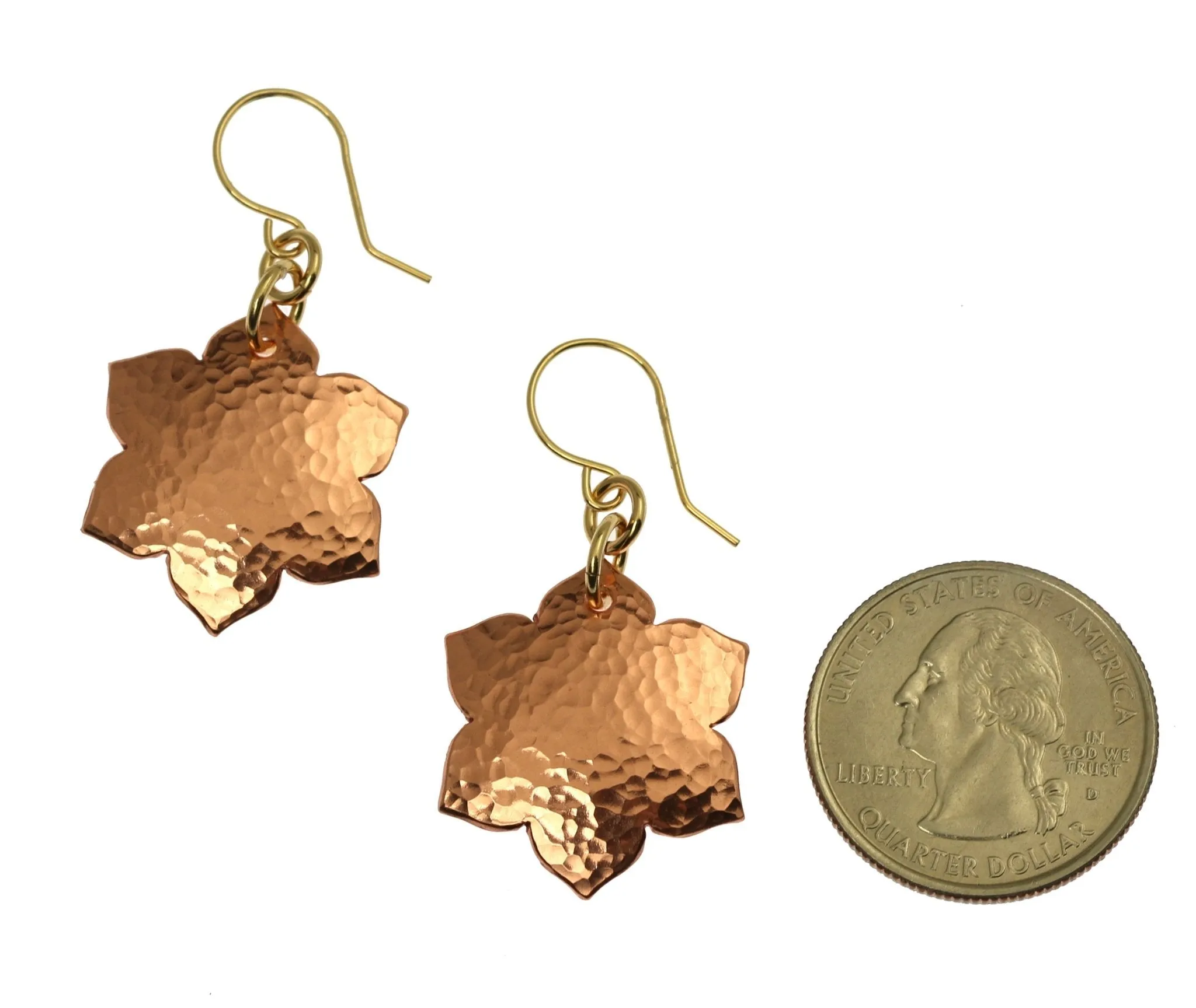 Hammered Copper Arabesque Flower Earrings