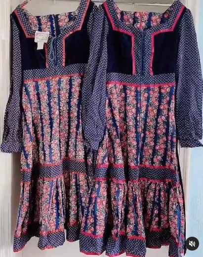 Handmade Gunne Sax Remake Cabbage Rose Long sleeves Dress