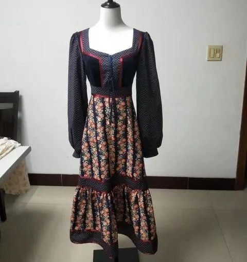 Handmade Gunne Sax Remake Cabbage Rose Long sleeves Dress