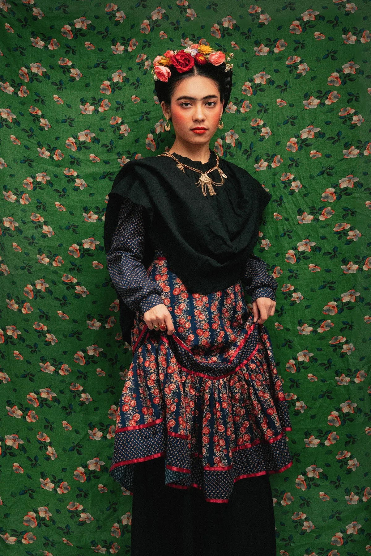 Handmade Gunne Sax Remake Cabbage Rose Long sleeves Dress