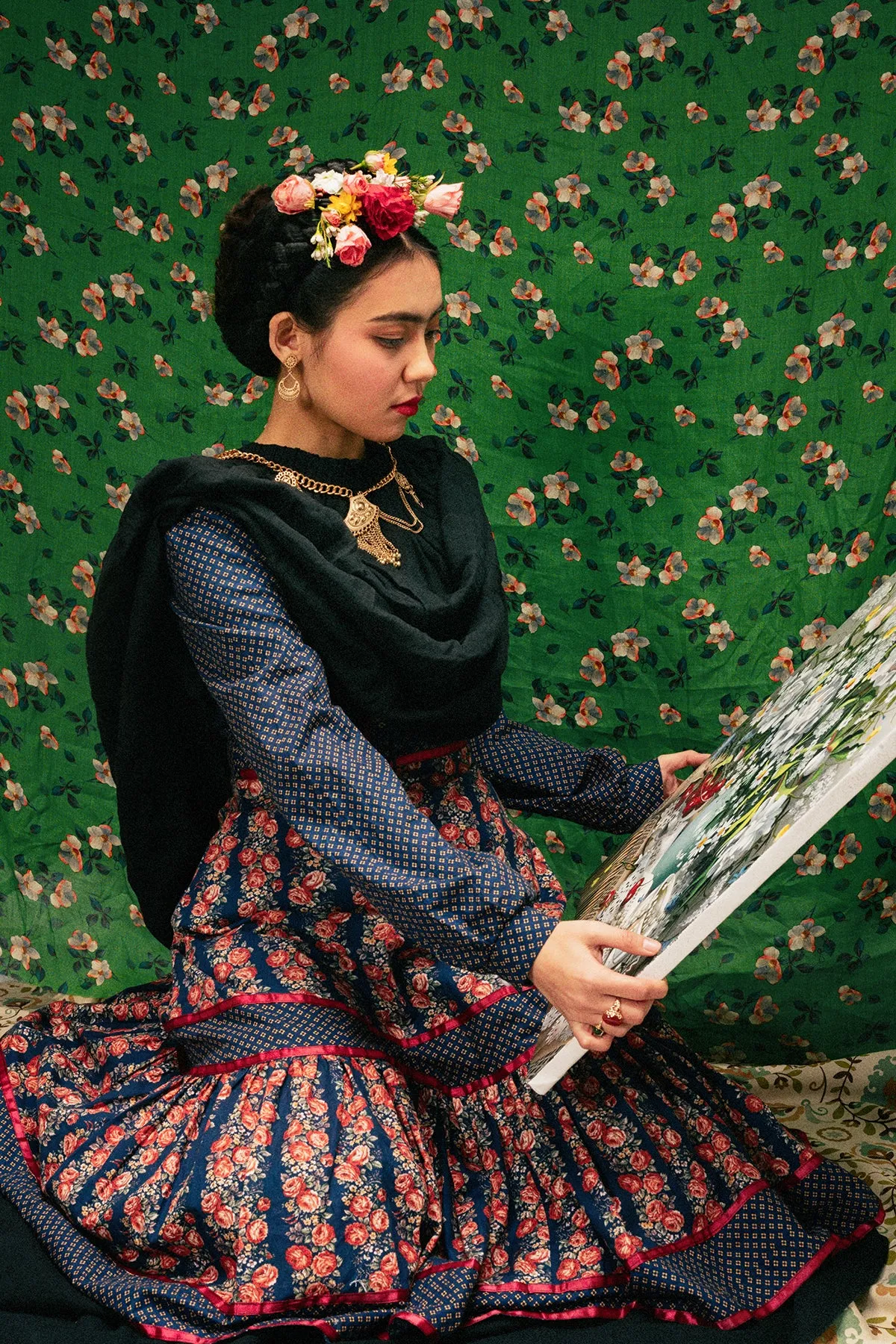 Handmade Gunne Sax Remake Cabbage Rose Long sleeves Dress