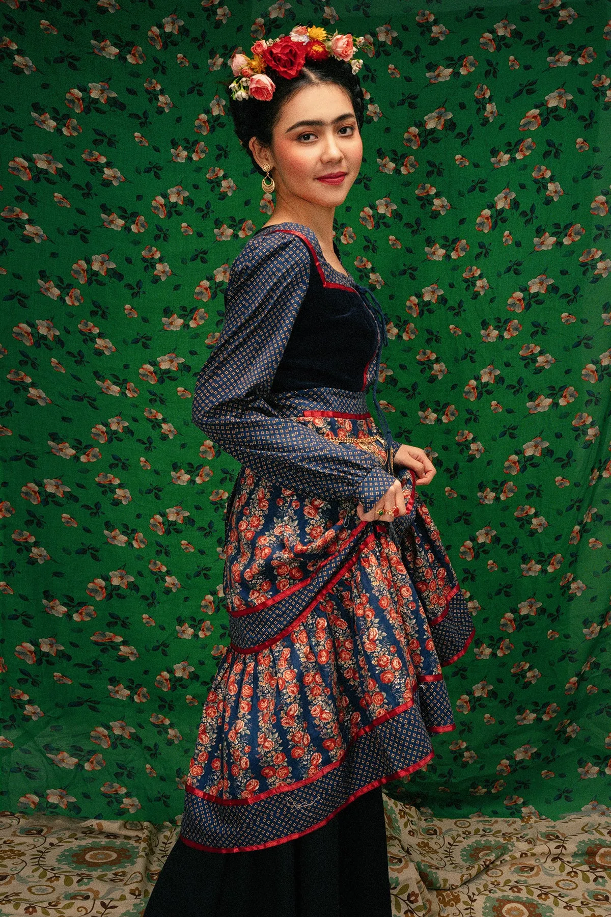 Handmade Gunne Sax Remake Cabbage Rose Long sleeves Dress