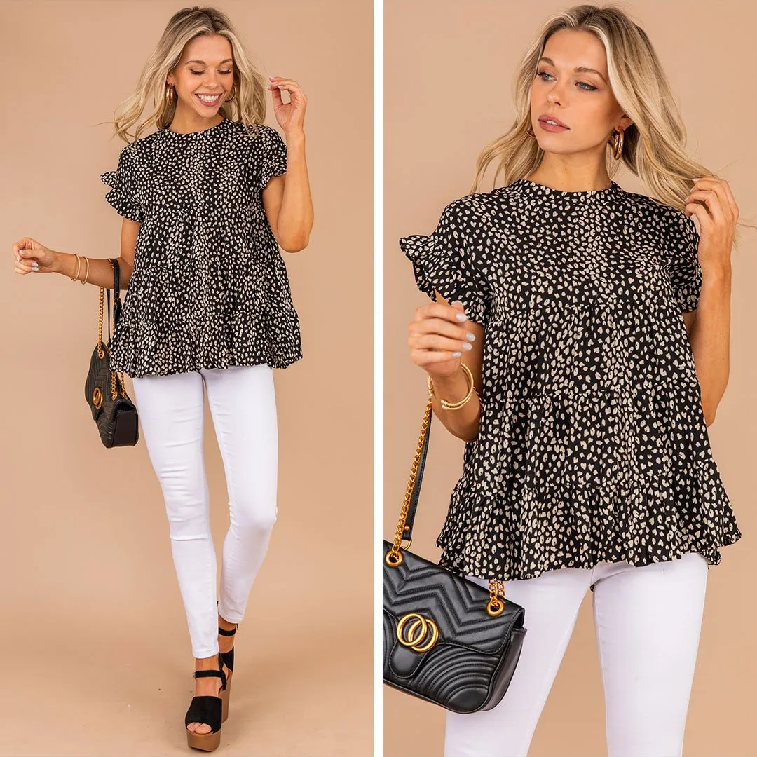 Hear Your Call Black Leopard Babydoll Top