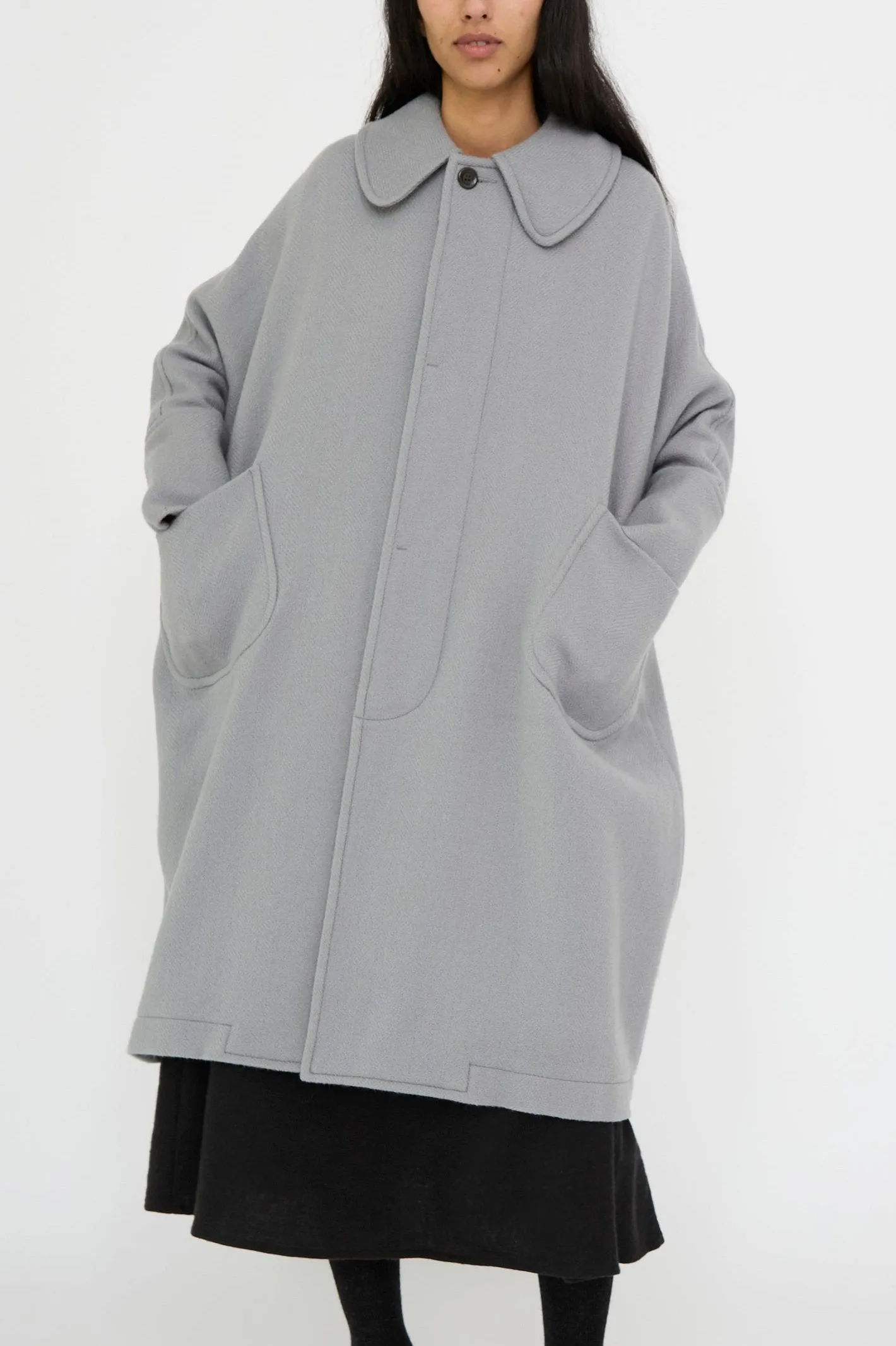 Herringbone Shetland Wool Dolman Sleeve Coat in Gray