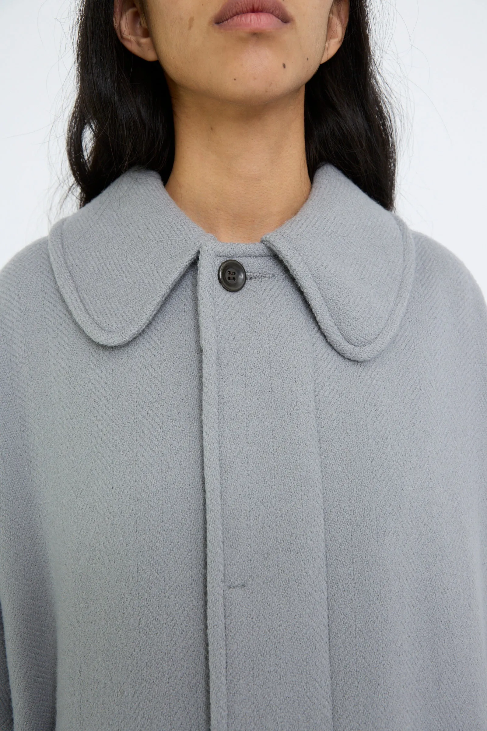 Herringbone Shetland Wool Dolman Sleeve Coat in Gray