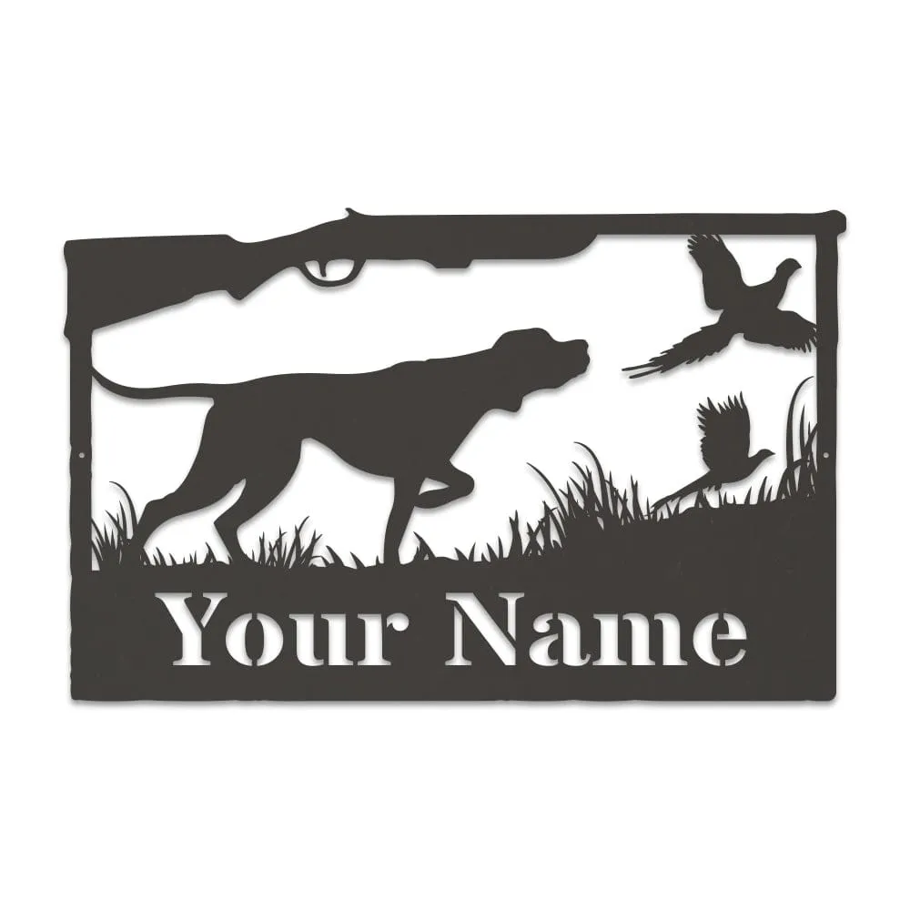 Hunting Dog & Pheasant Monogram Metal Sign