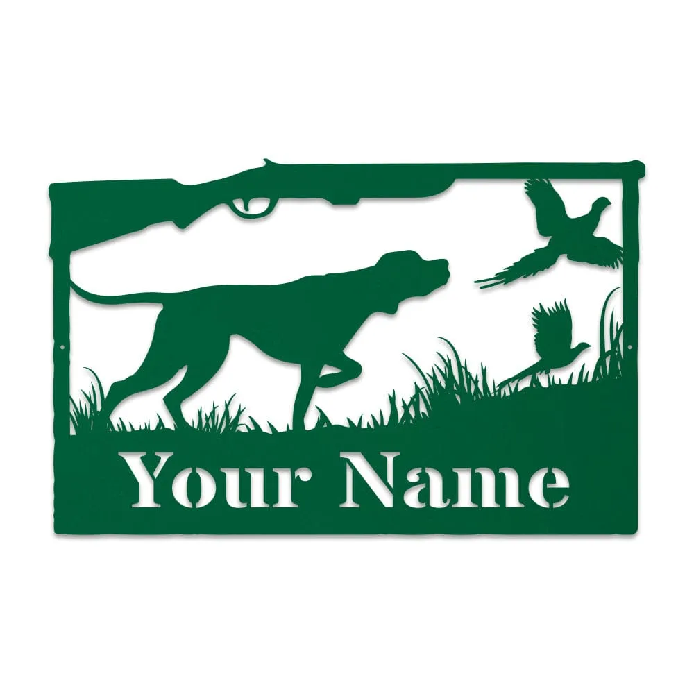 Hunting Dog & Pheasant Monogram Metal Sign