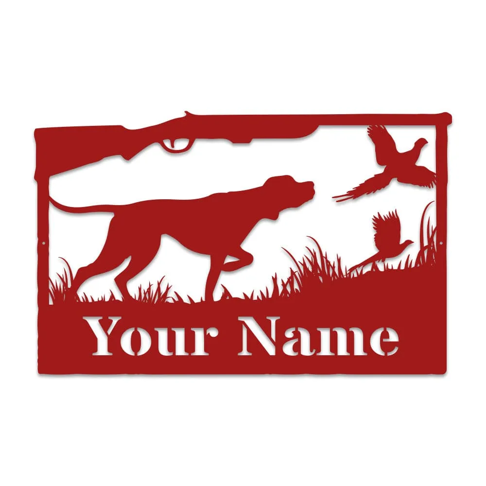 Hunting Dog & Pheasant Monogram Metal Sign