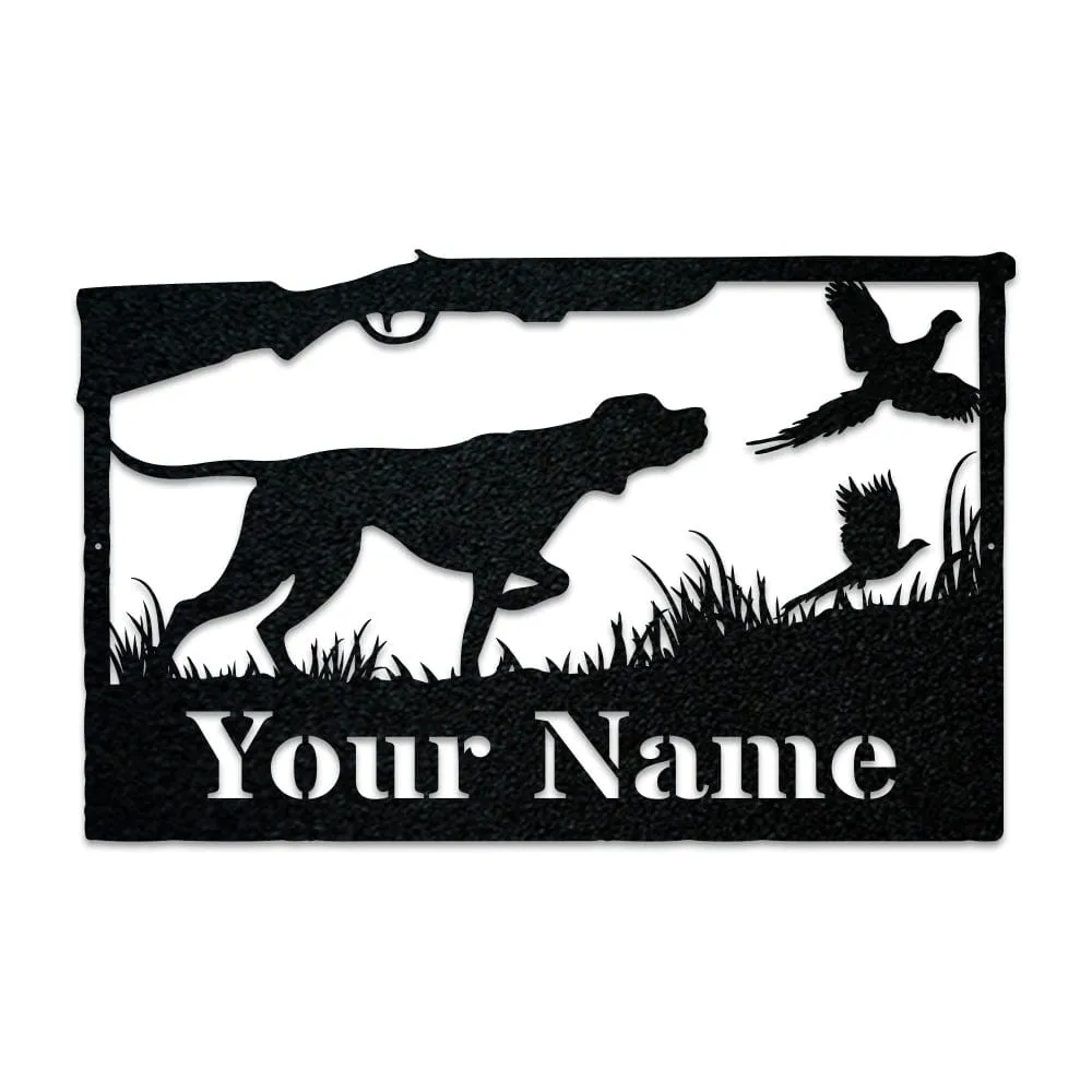 Hunting Dog & Pheasant Monogram Metal Sign