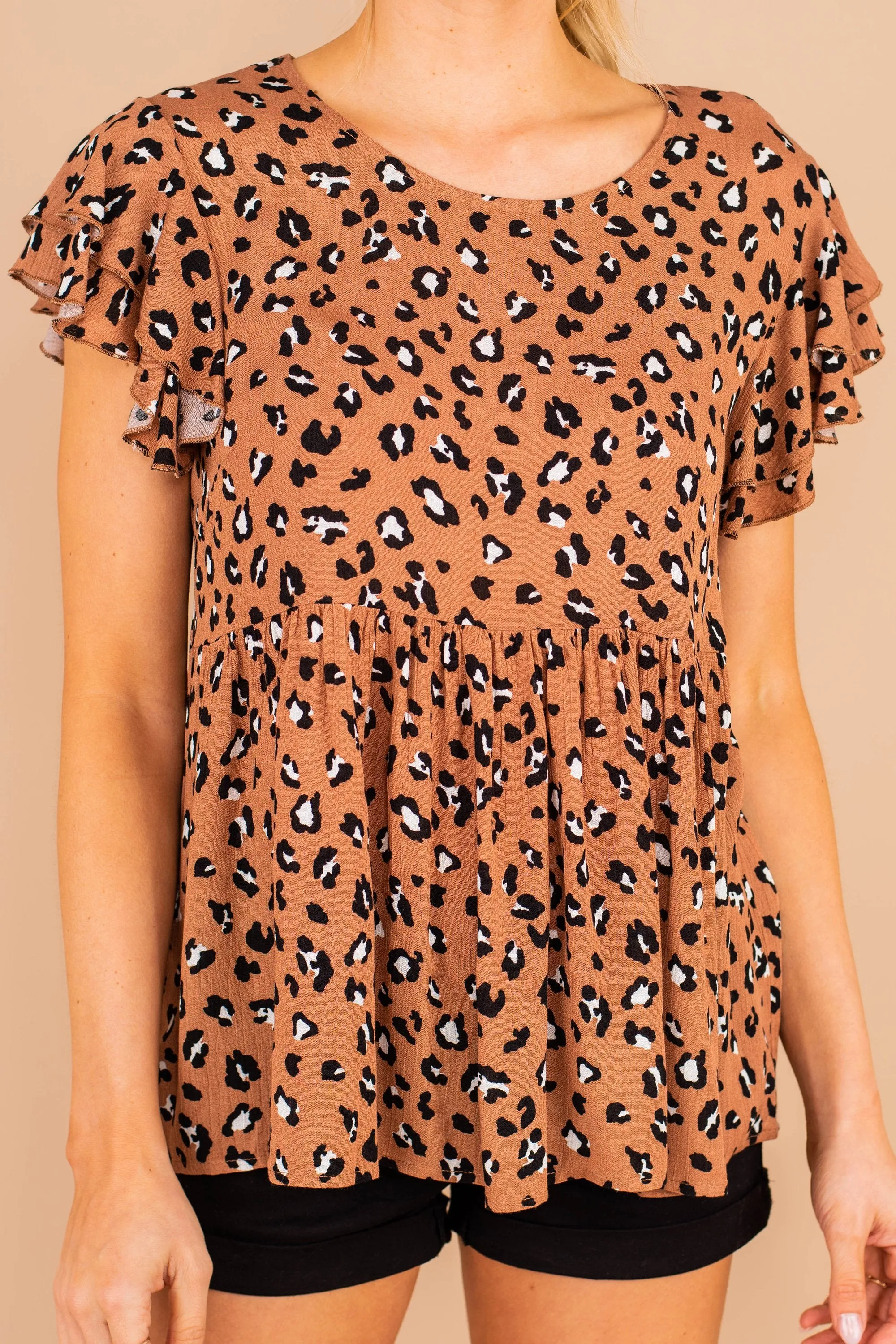I'll Be Gone Tan Brown Leopard Top
