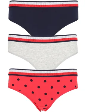 India (3 Pack) Assorted Briefs In Light Grey Marl / Peacoat Blue / Tomato - Tokyo Laundry