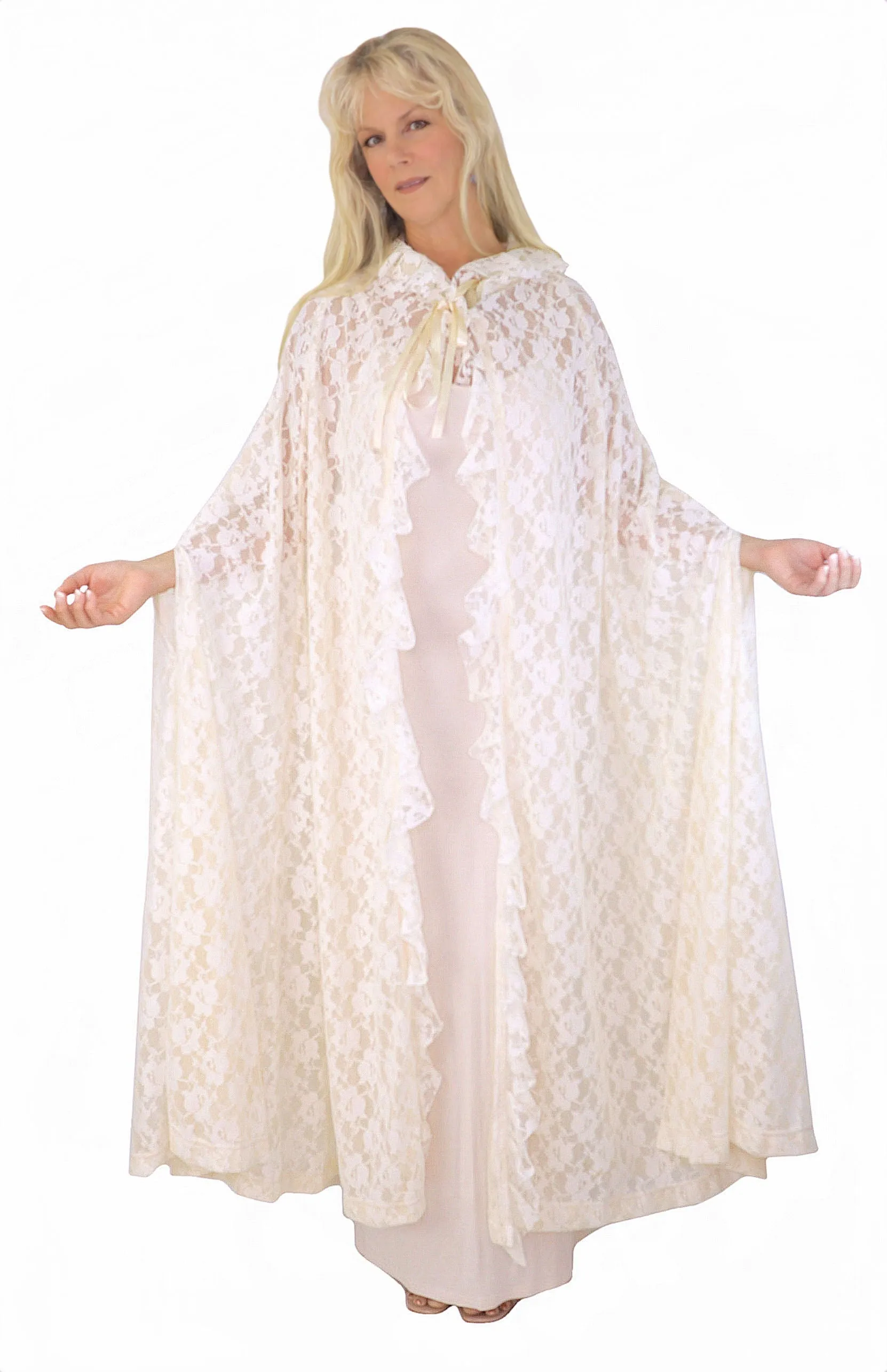 Ivory Lace Wedding Cape Cloak Full Length with Hood