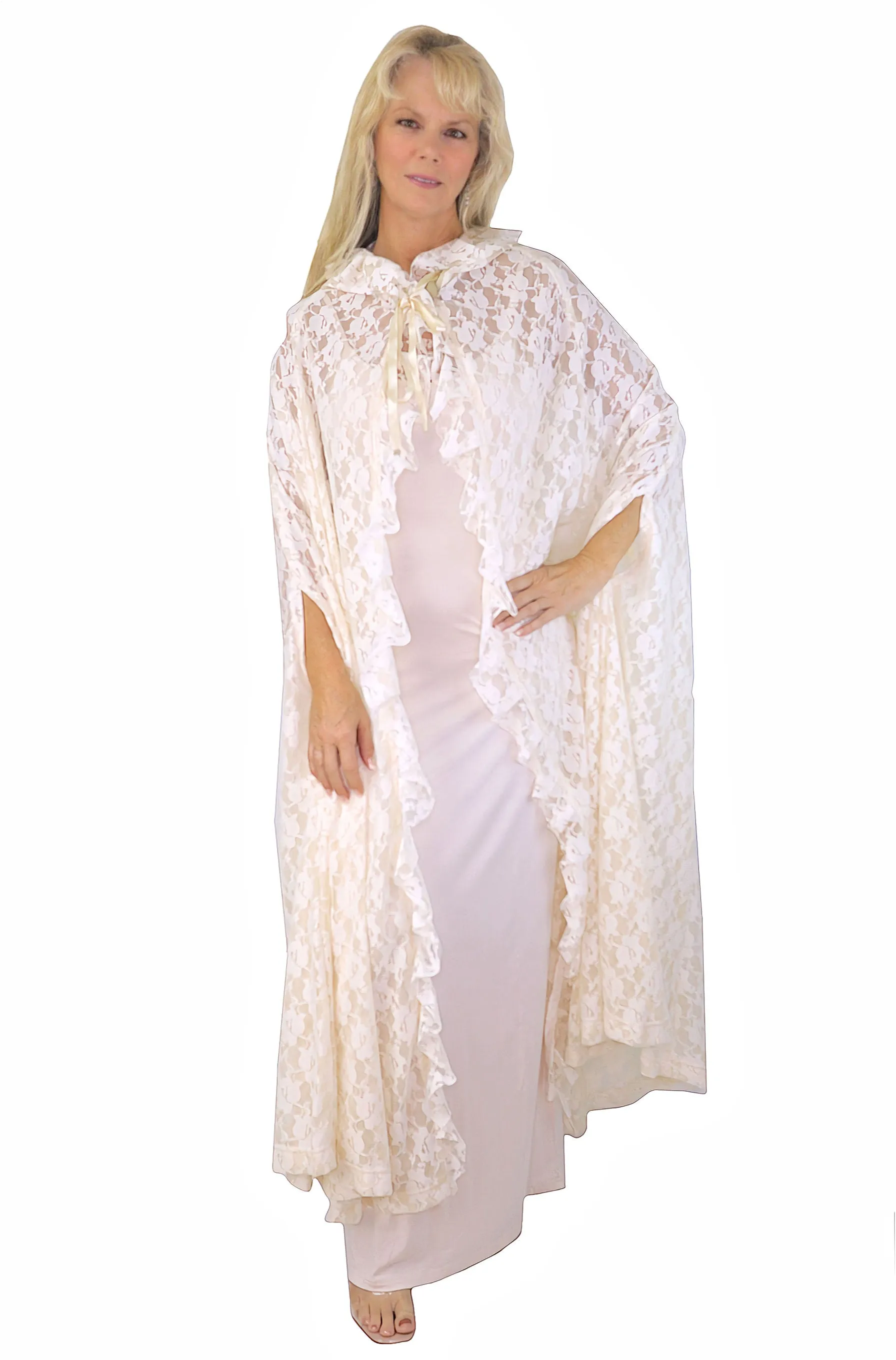 Ivory Lace Wedding Cape Cloak Full Length with Hood