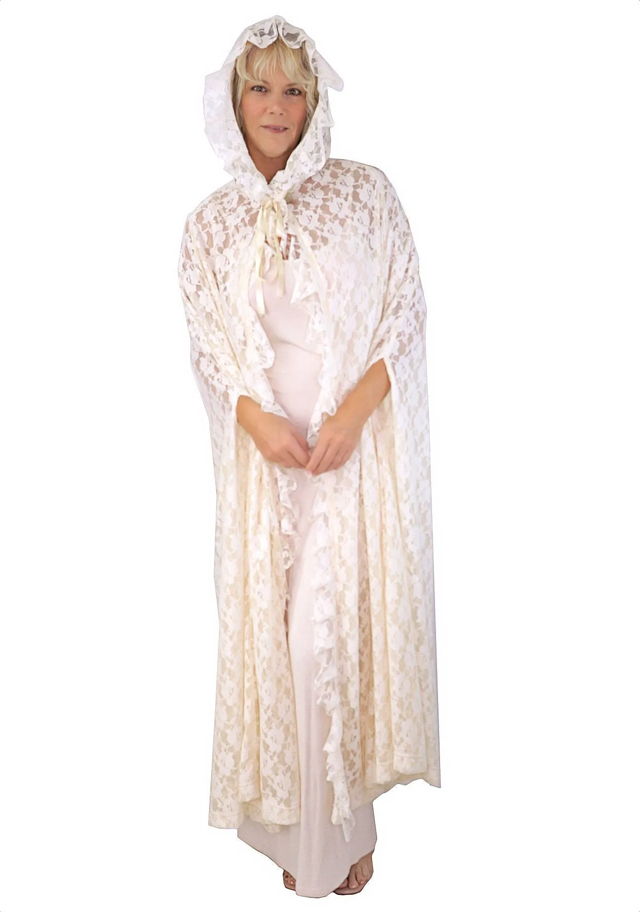 Ivory Lace Wedding Cape Cloak Full Length with Hood