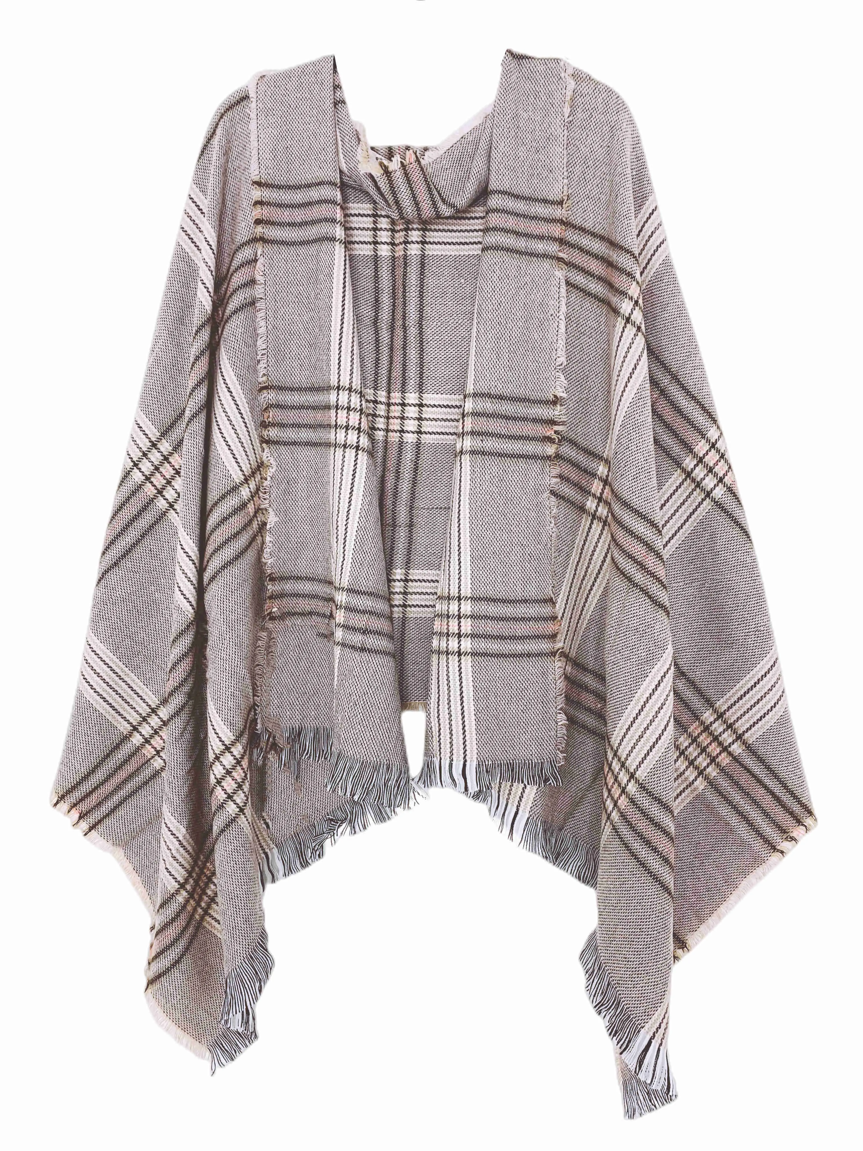JC023211 Plaid Fringe Blanket Scarf