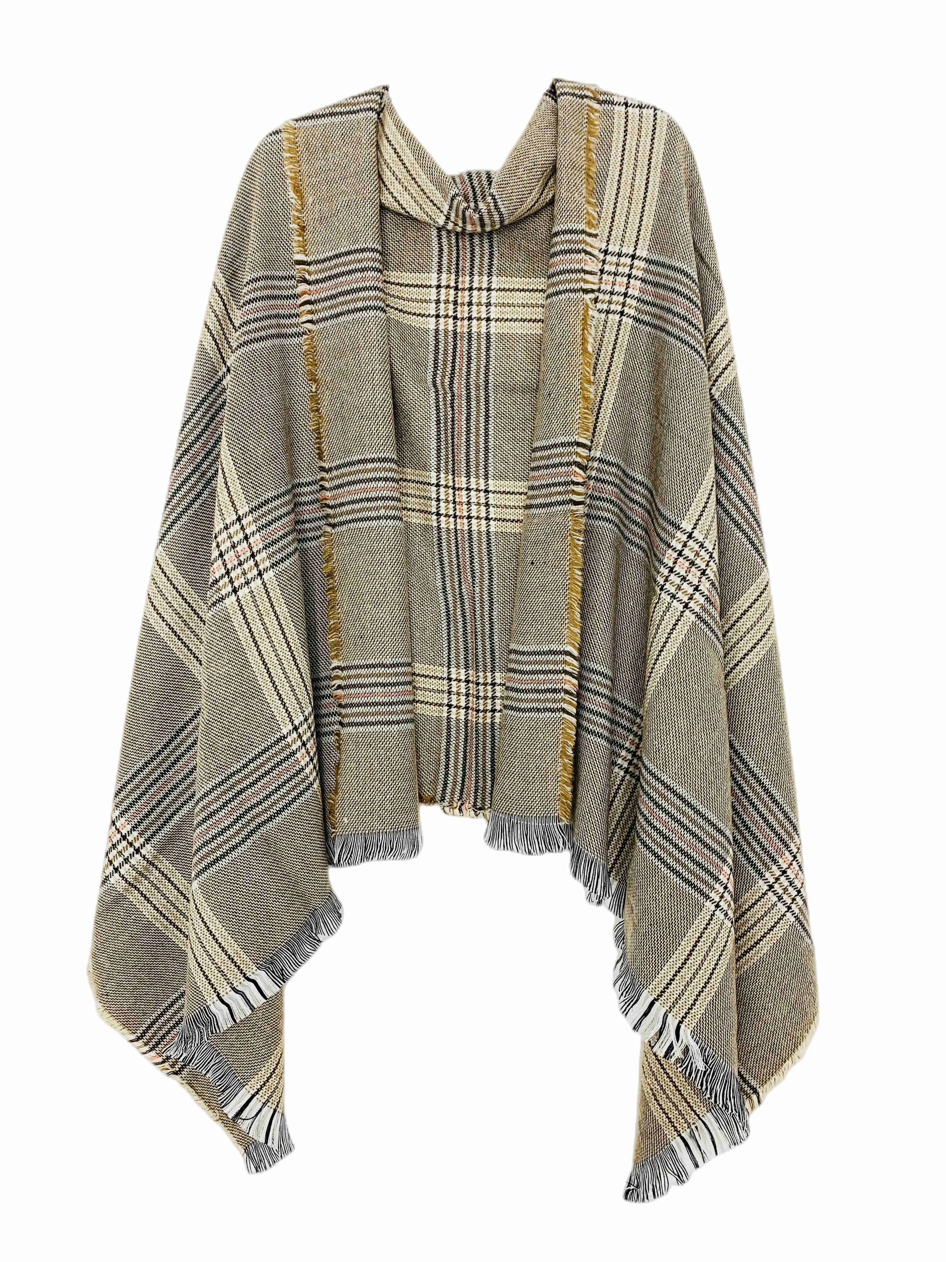 JC023211 Plaid Fringe Blanket Scarf