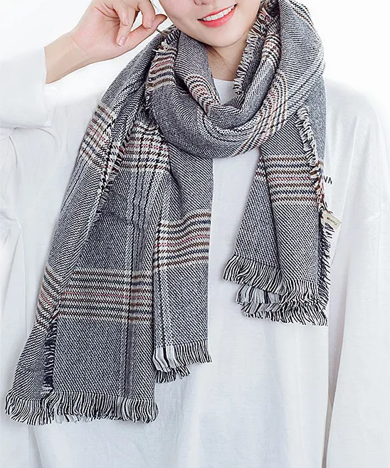 JC023211 Plaid Fringe Blanket Scarf