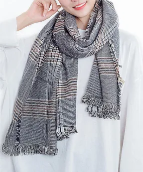 JC023211 Plaid Fringe Blanket Scarf