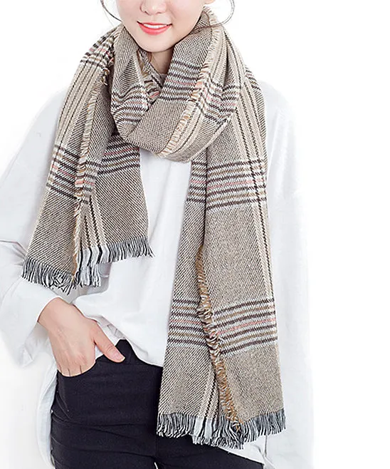 JC023211 Plaid Fringe Blanket Scarf