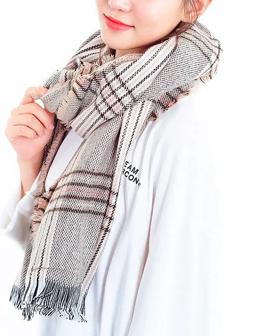 JC023211 Plaid Fringe Blanket Scarf