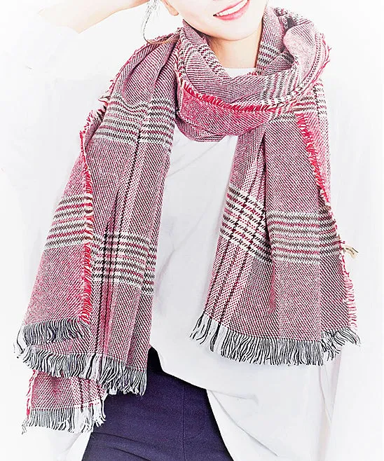 JC023211 Plaid Fringe Blanket Scarf