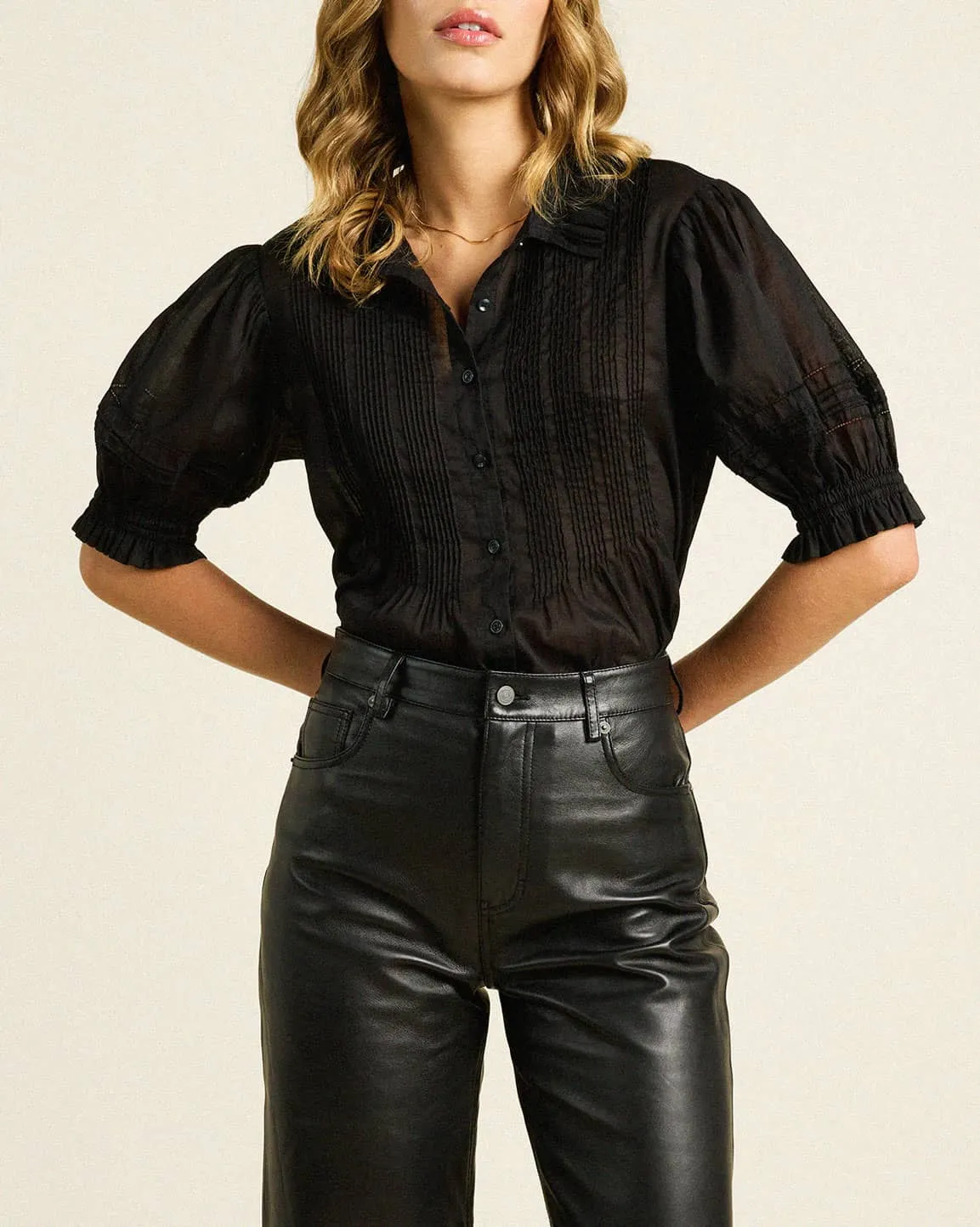 Jess Blouse Black Ramie Cotton