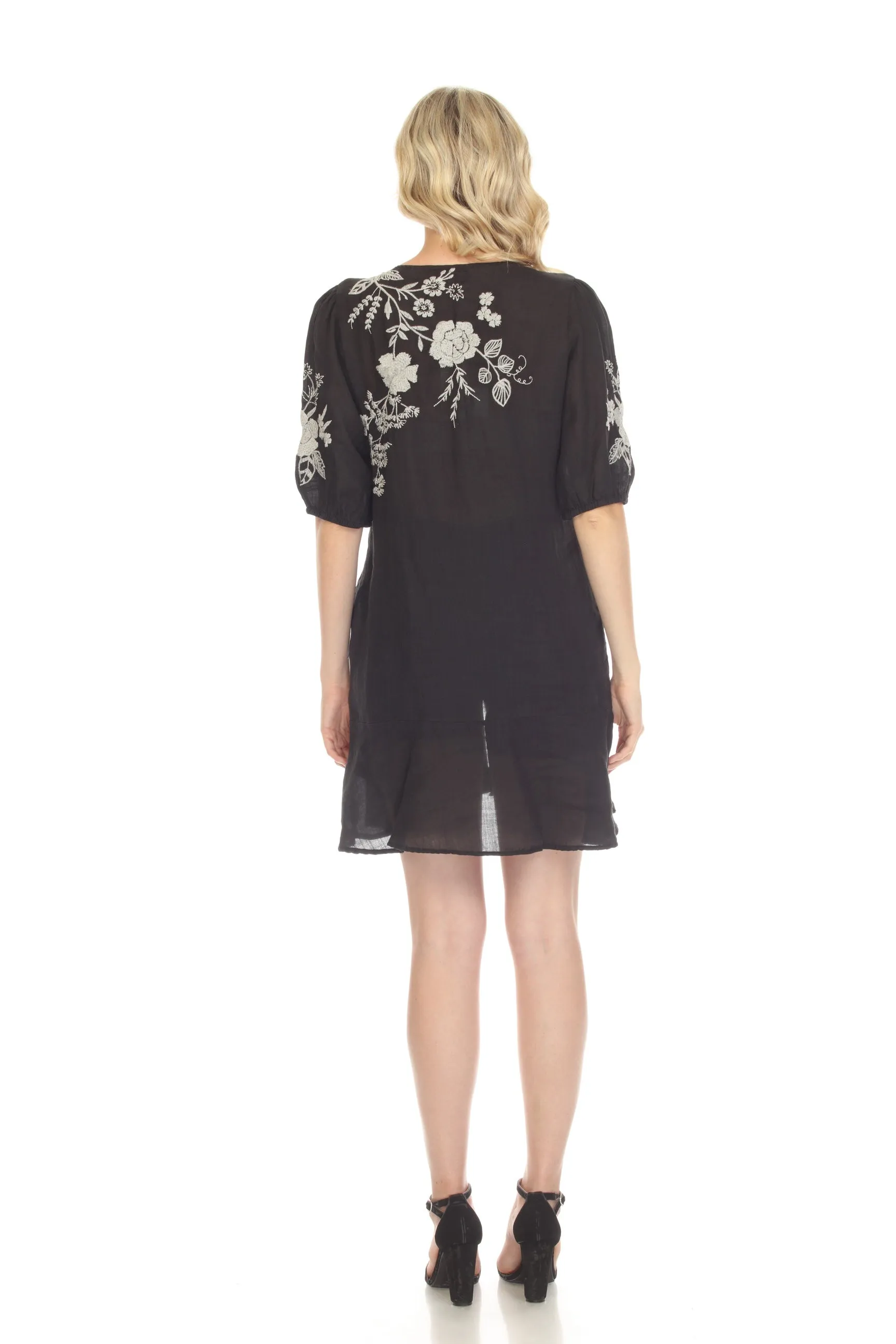 Johnny Was Workshop Black Osiris Puff Sleeve Button-Down Dress Boho Chic W35822