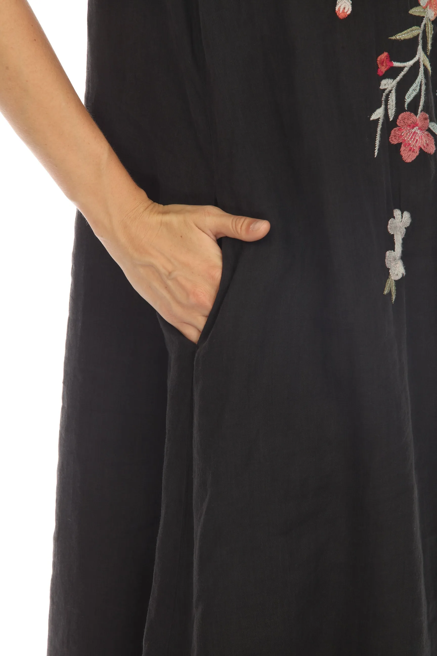 Johnny Was Workshop Cherri Tie Neck Embroidered Midi Dress Boho Chic W37023