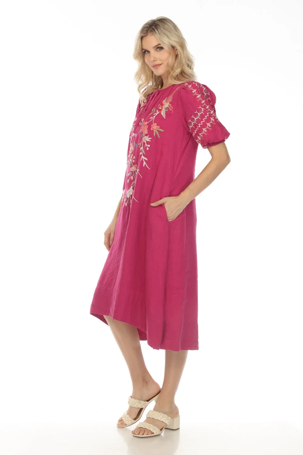 Johnny Was Workshop Cherri Tie Neck Embroidered Midi Dress Boho Chic W37023