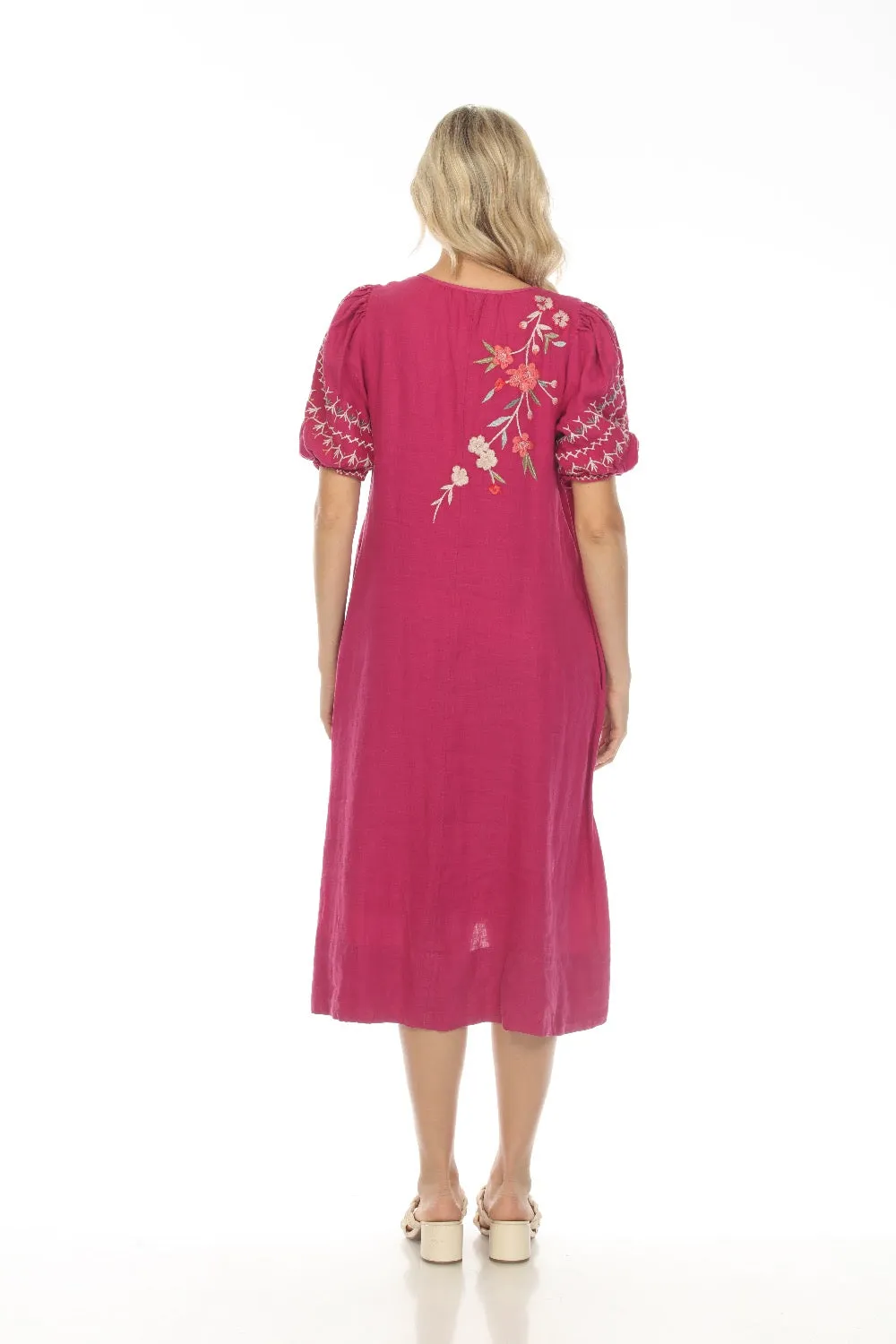 Johnny Was Workshop Cherri Tie Neck Embroidered Midi Dress Boho Chic W37023