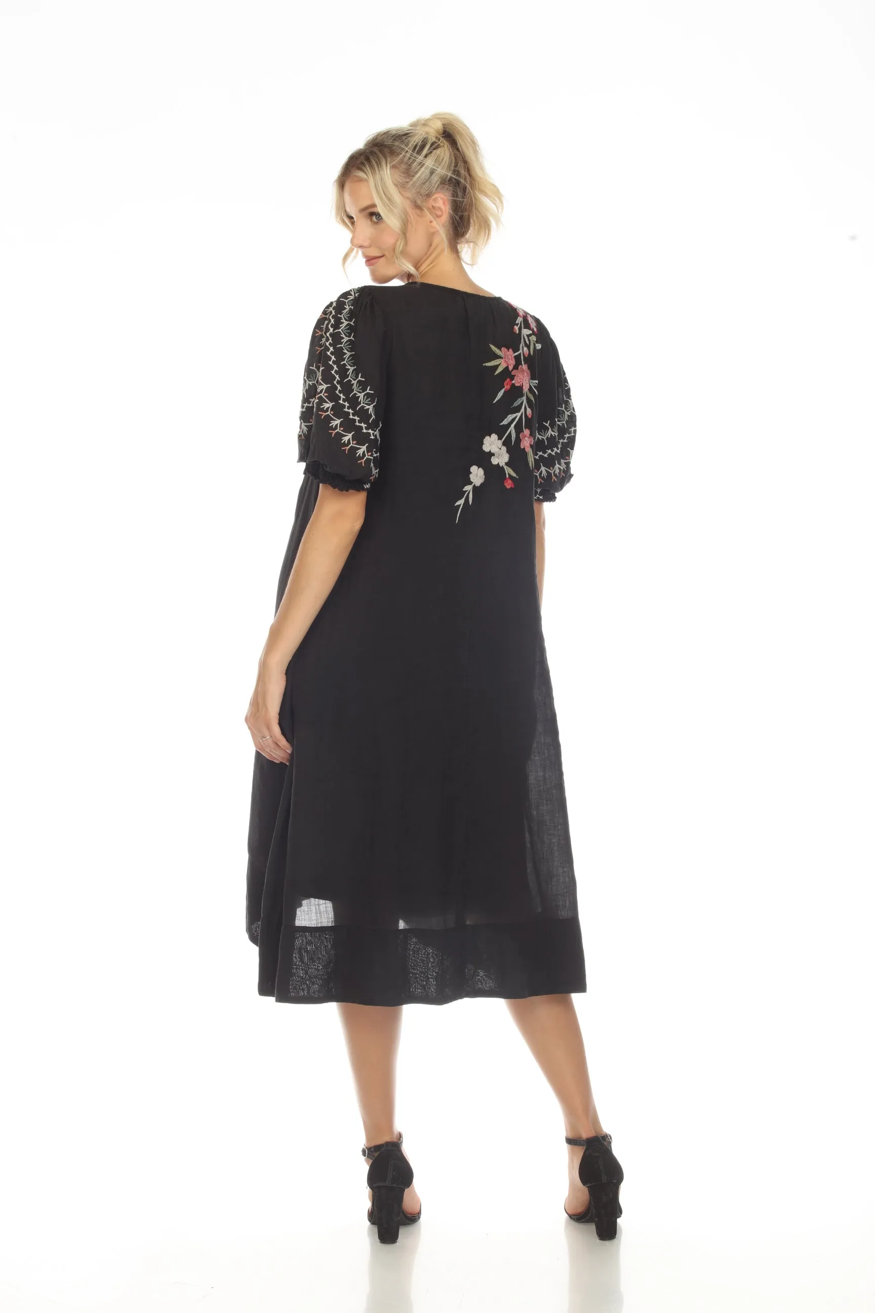 Johnny Was Workshop Cherri Tie Neck Embroidered Midi Dress Boho Chic W37023