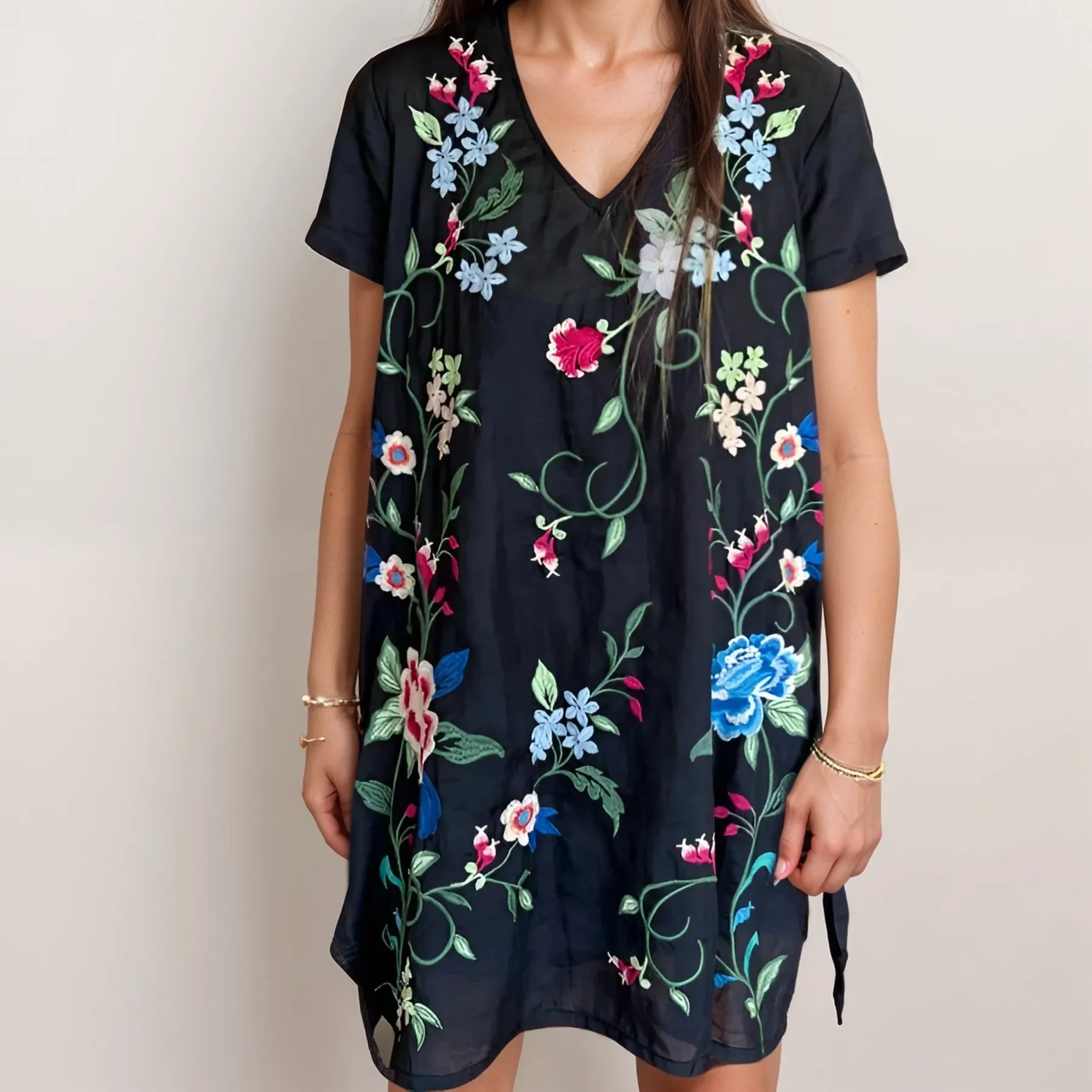 Johnny Was Workshop Madaleina Floral Drape Tunic Dress W35224 *