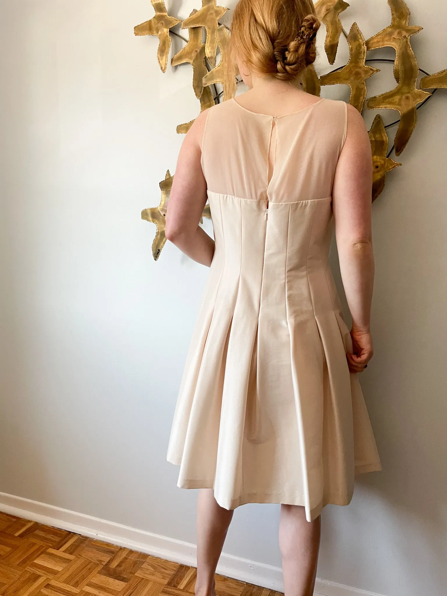 Jones New York Oyster Cream Fit Flare Pleated Dress - Size 12