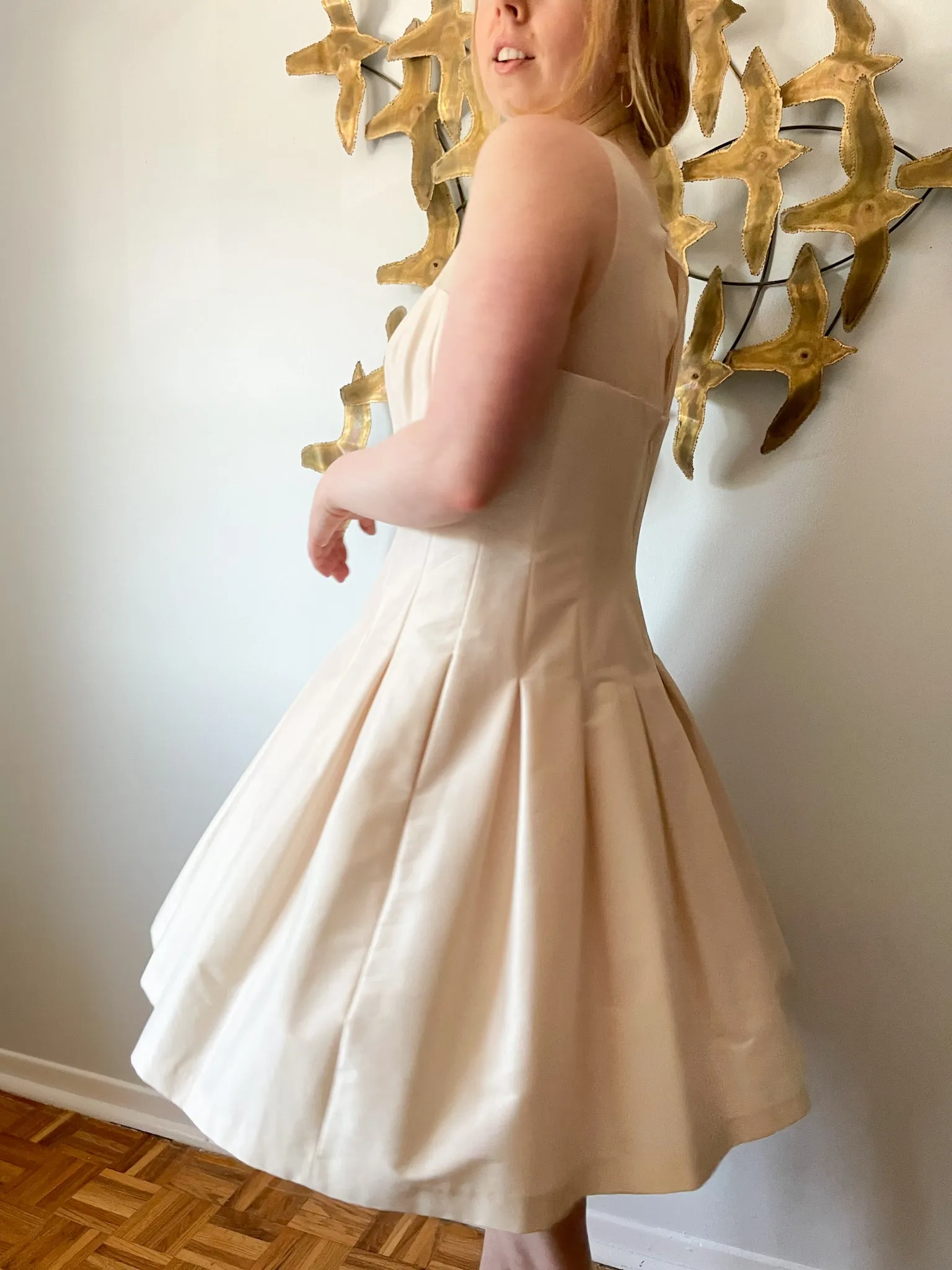 Jones New York Oyster Cream Fit Flare Pleated Dress - Size 12