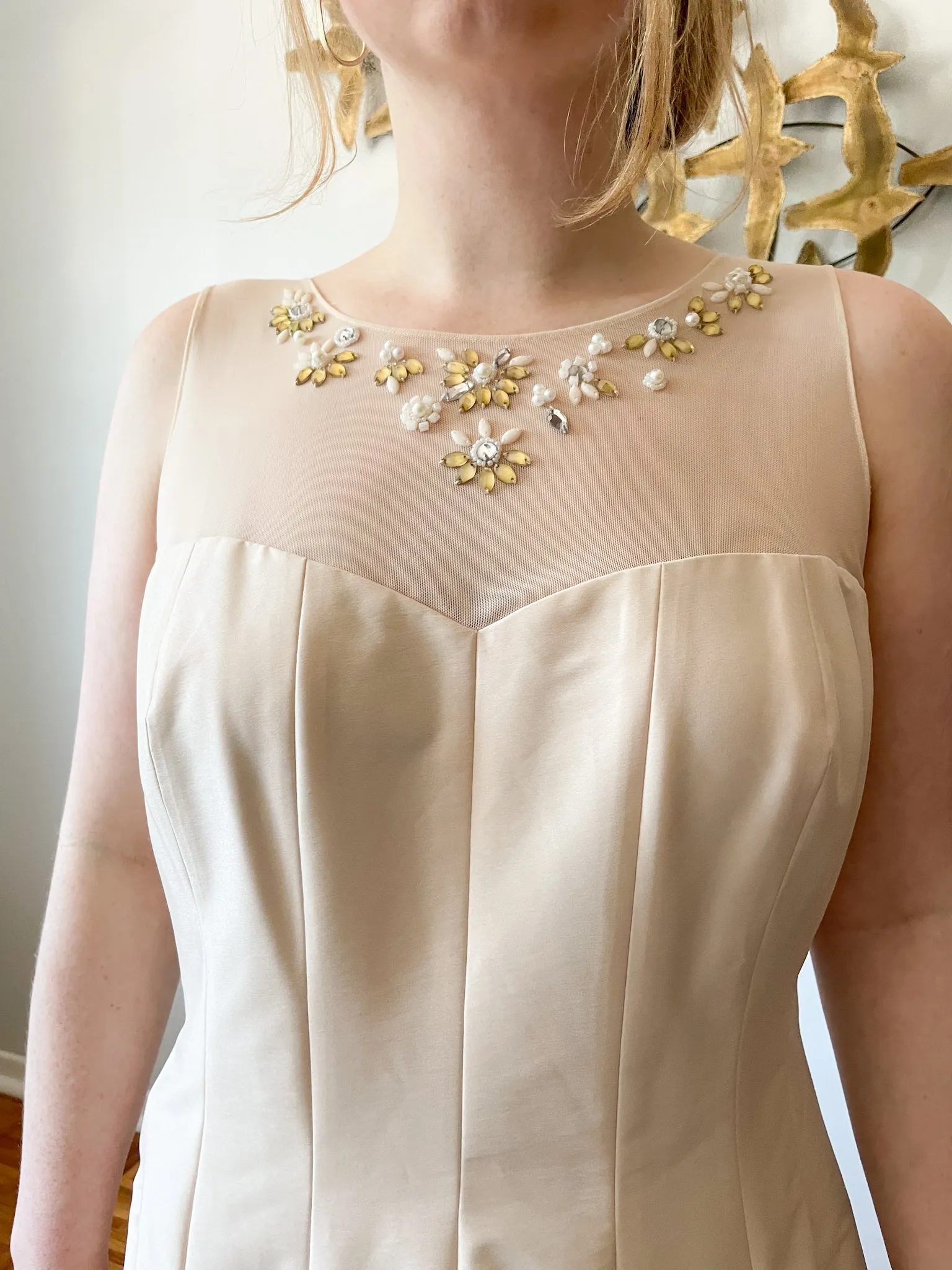 Jones New York Oyster Cream Fit Flare Pleated Dress - Size 12