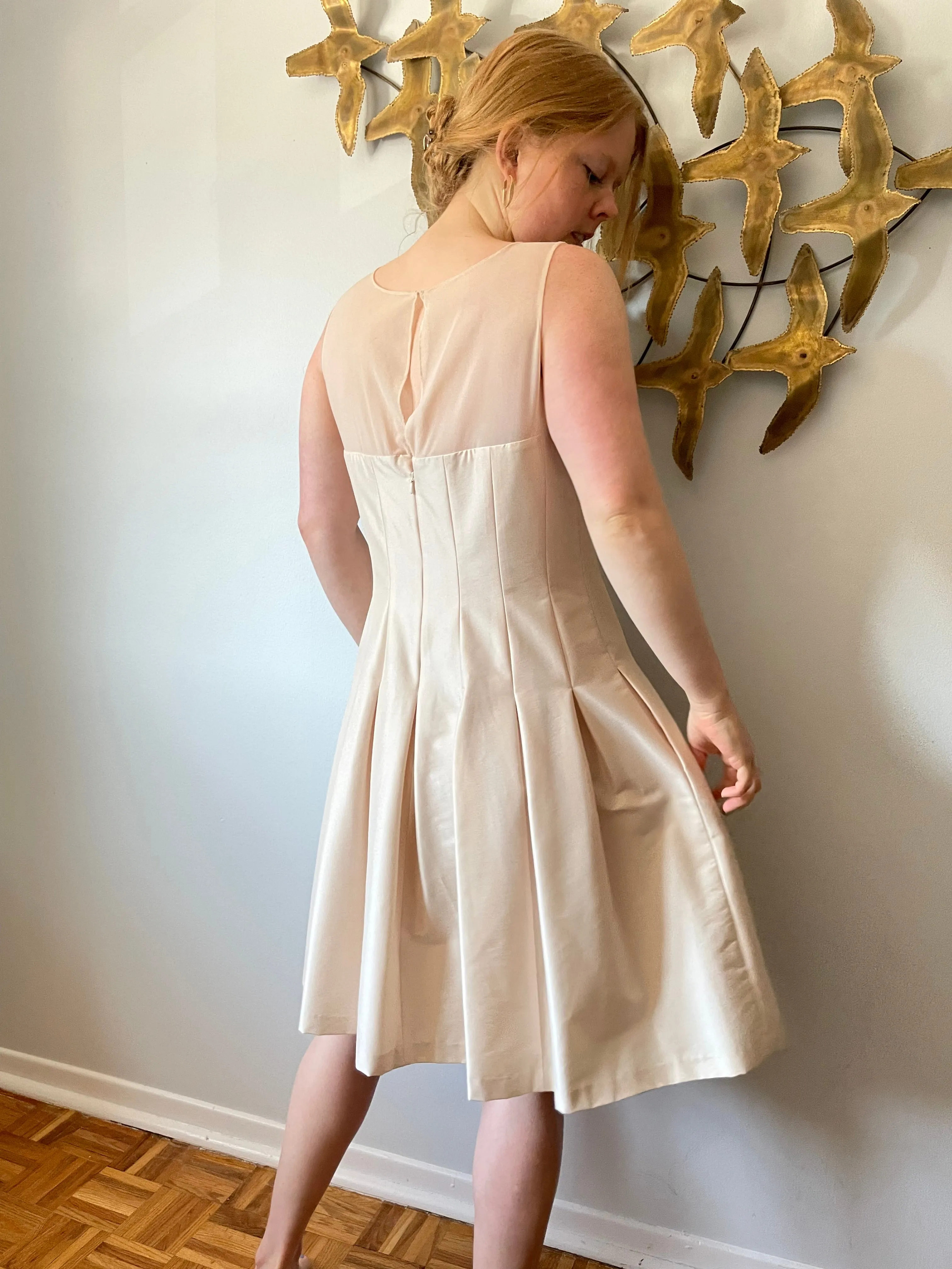 Jones New York Oyster Cream Fit Flare Pleated Dress - Size 12