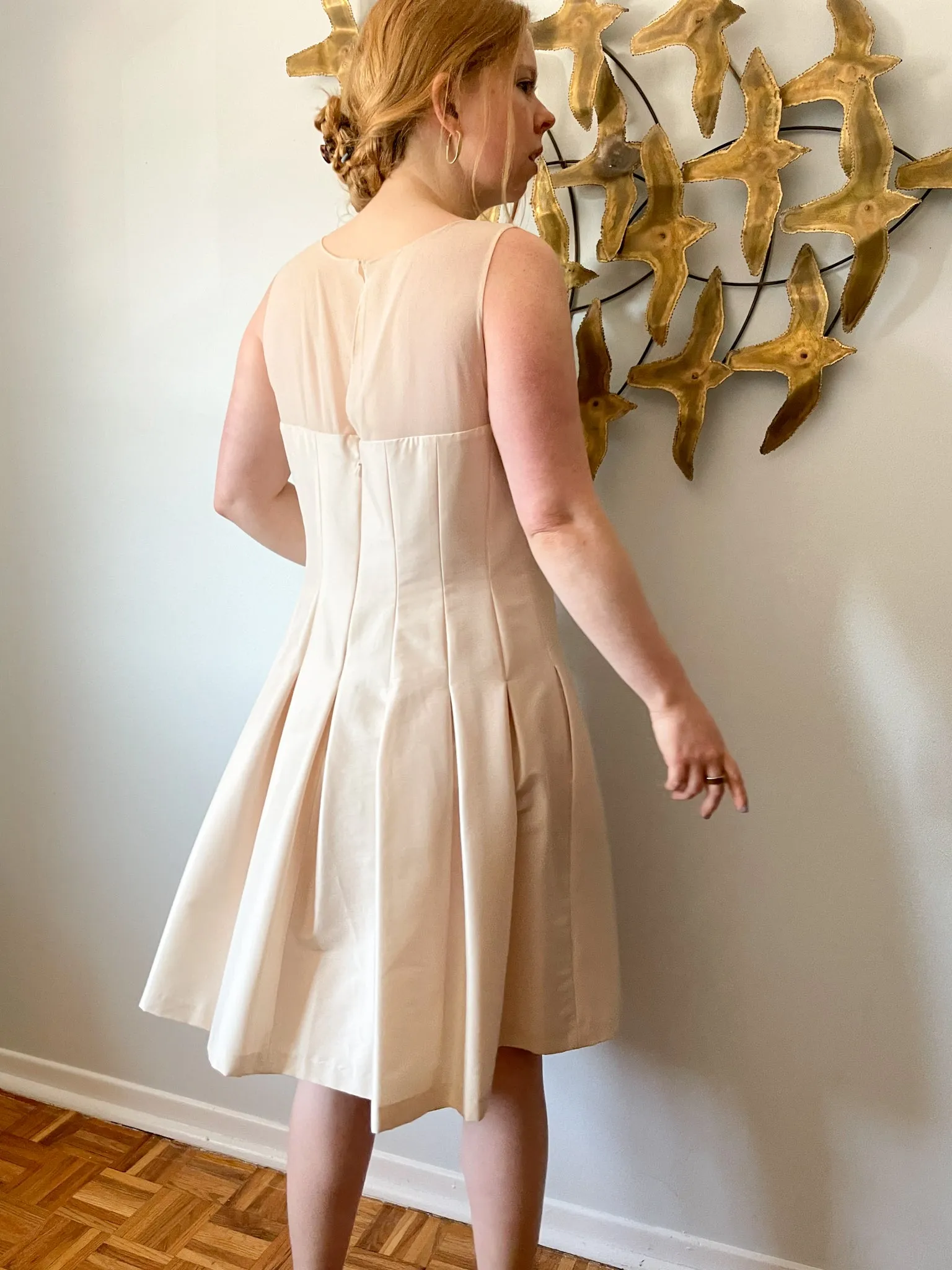 Jones New York Oyster Cream Fit Flare Pleated Dress - Size 12