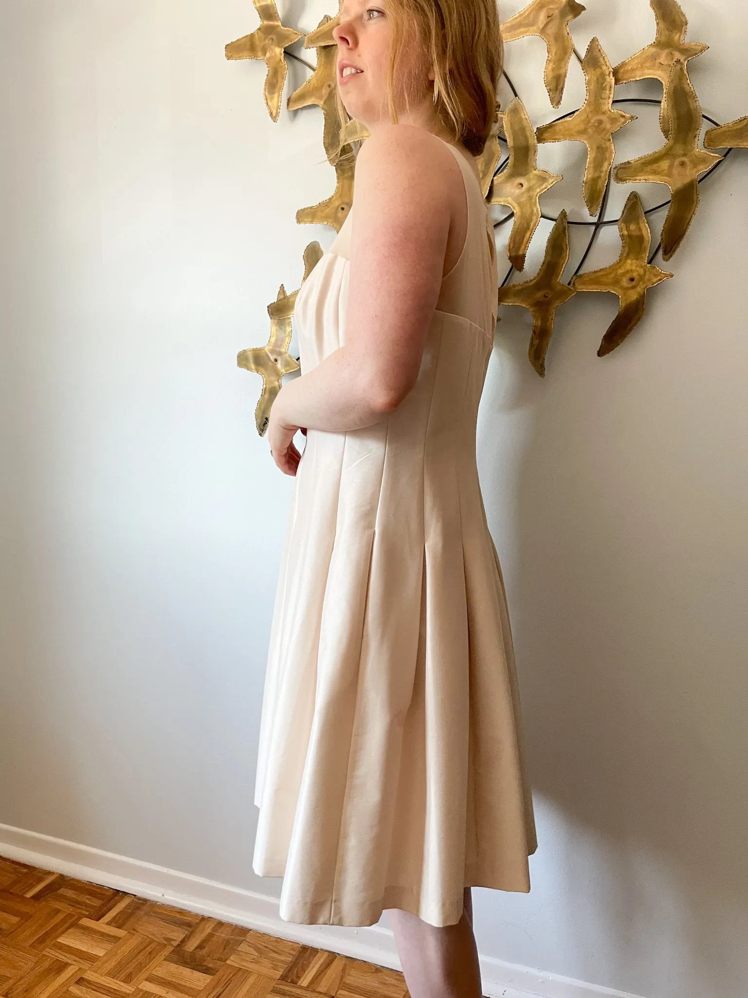 Jones New York Oyster Cream Fit Flare Pleated Dress - Size 12