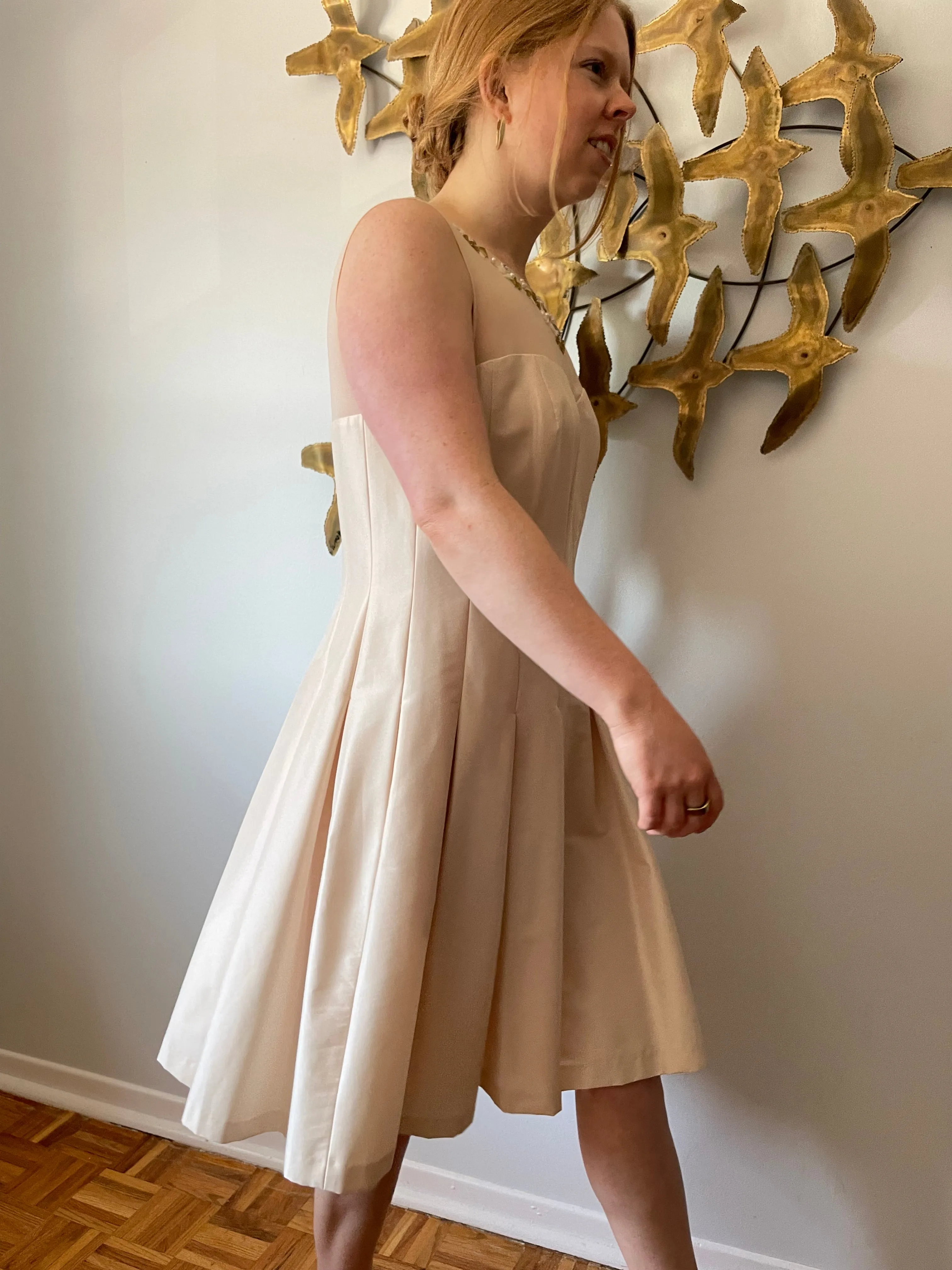 Jones New York Oyster Cream Fit Flare Pleated Dress - Size 12