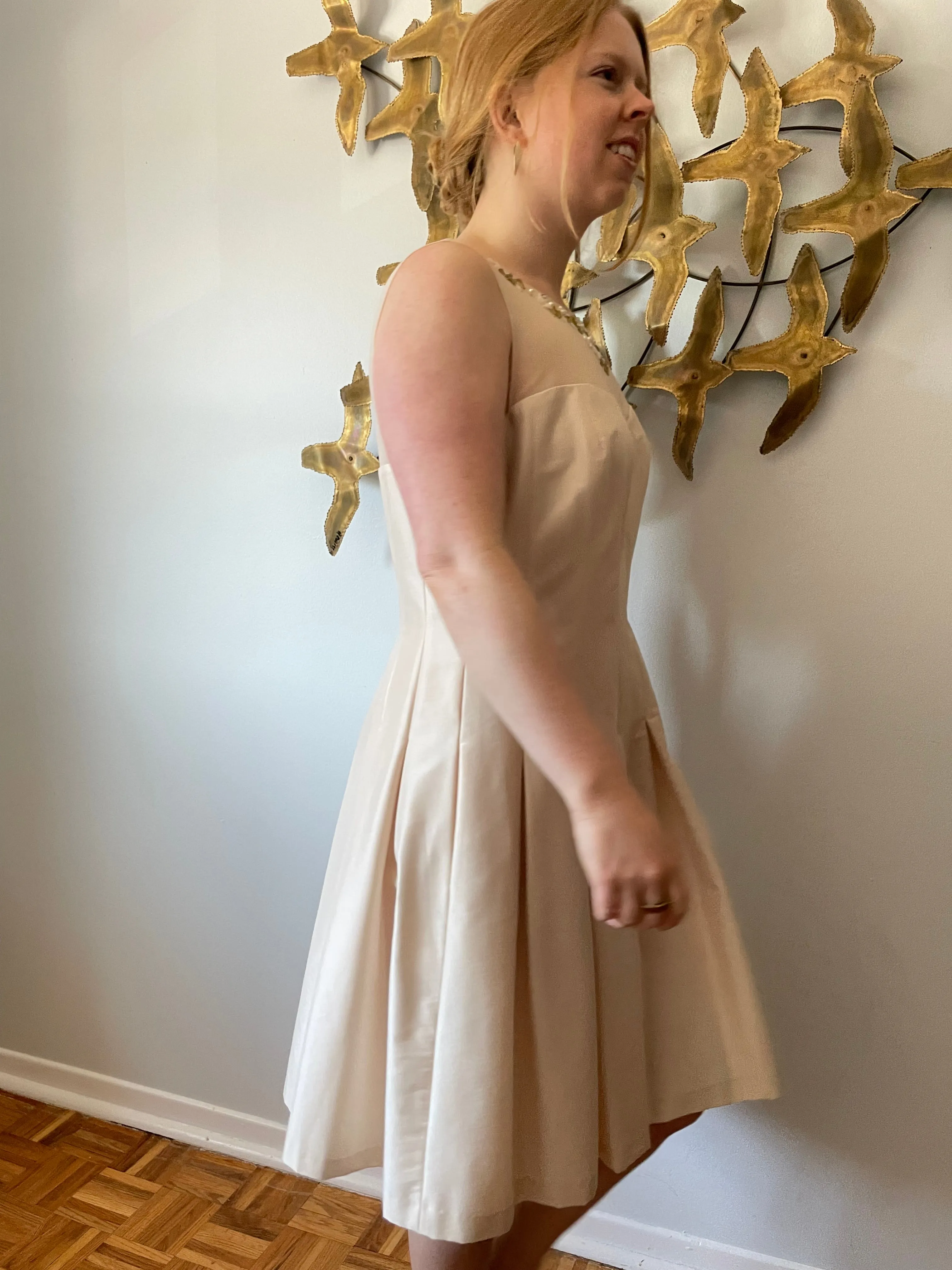 Jones New York Oyster Cream Fit Flare Pleated Dress - Size 12
