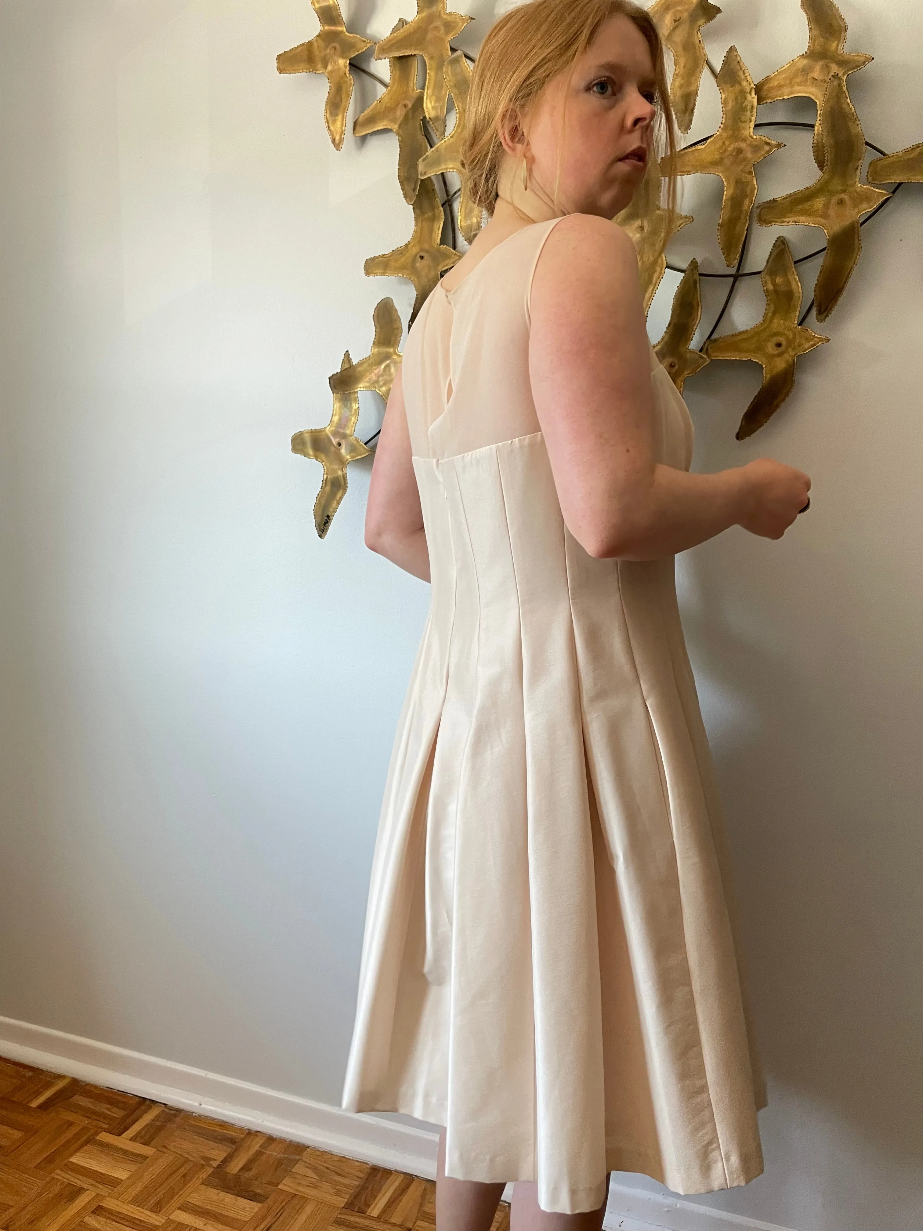Jones New York Oyster Cream Fit Flare Pleated Dress - Size 12