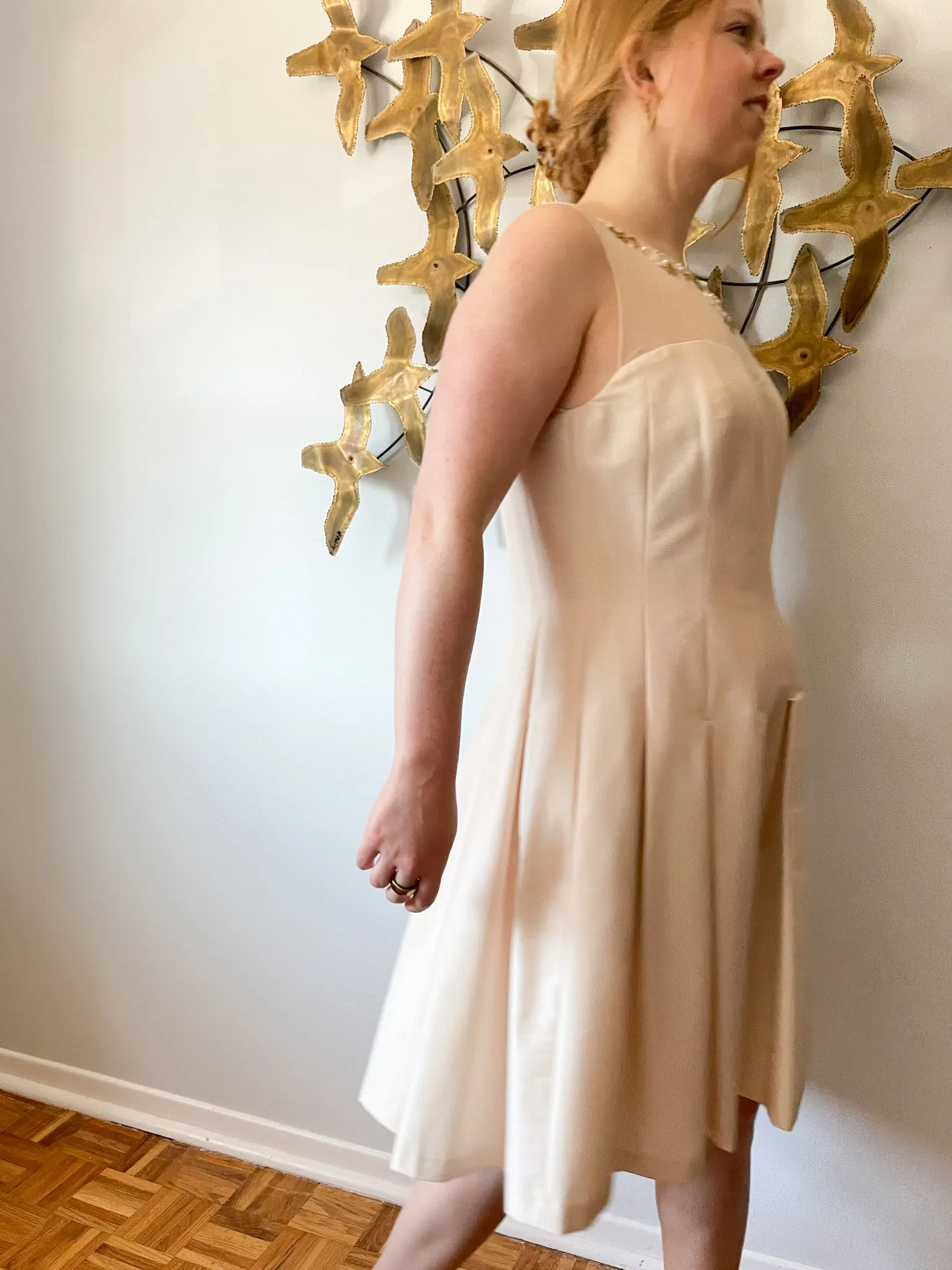 Jones New York Oyster Cream Fit Flare Pleated Dress - Size 12