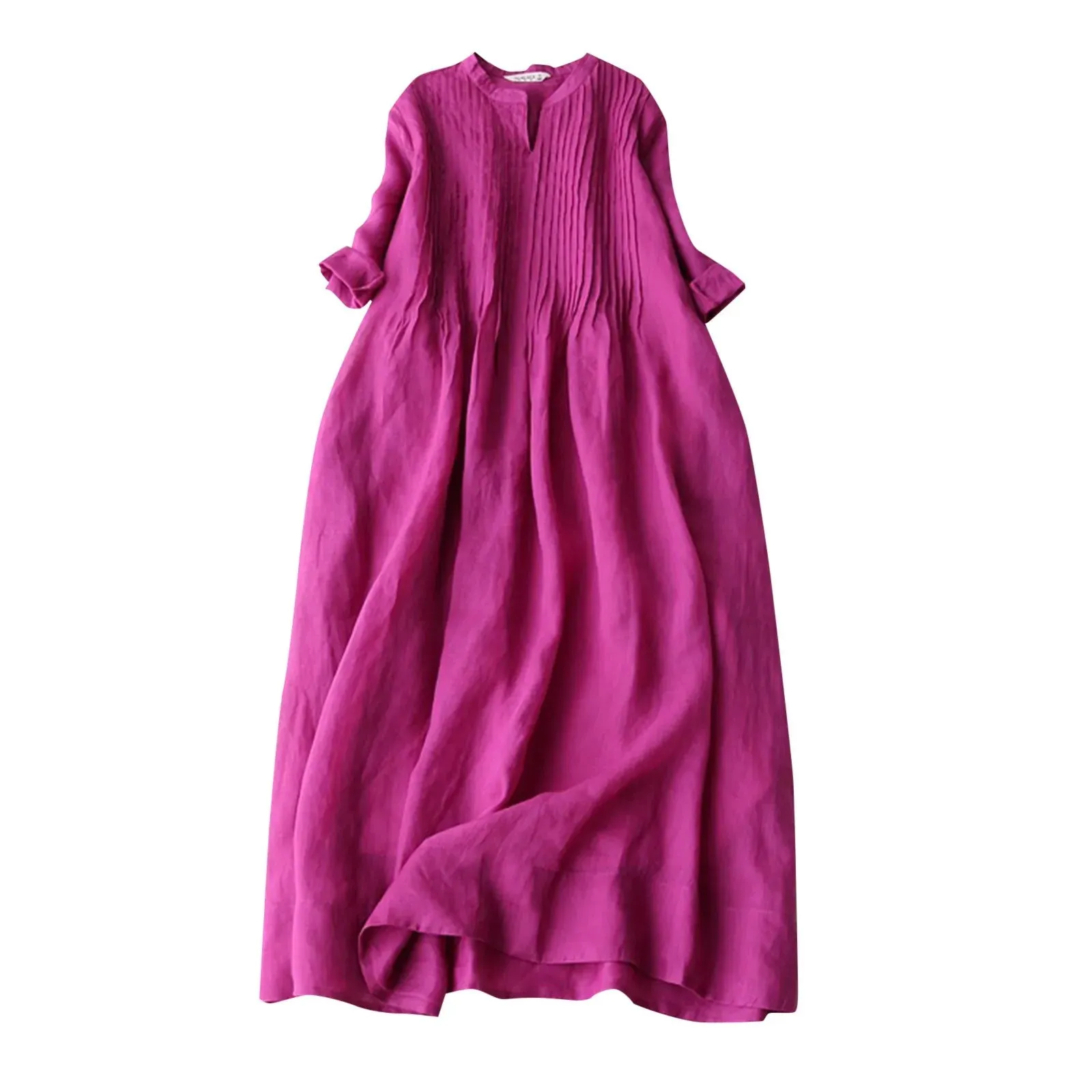JuliaFashion - 2024 Summer New Ladies Cotton Linen Fashion Women's Thin Ramie Elegant Organ Pleated Loose Flowy Short Sleeve Casual Dress