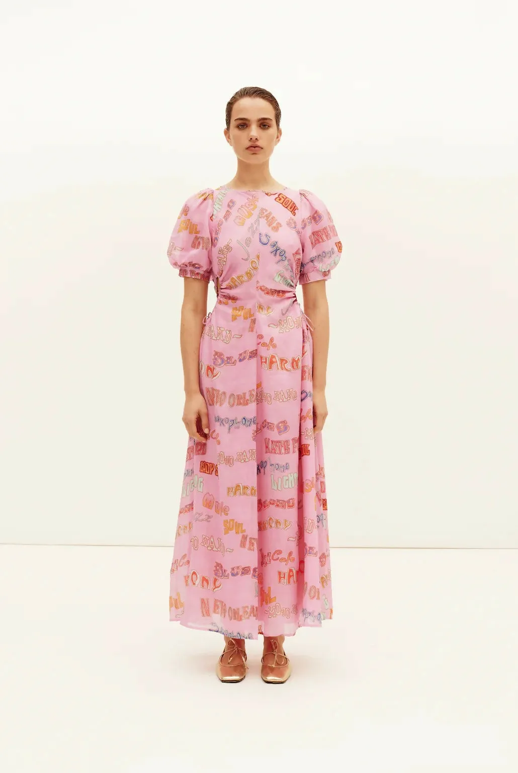 Kate Ford Calvalcade Puff Gown Pink Print Size 8