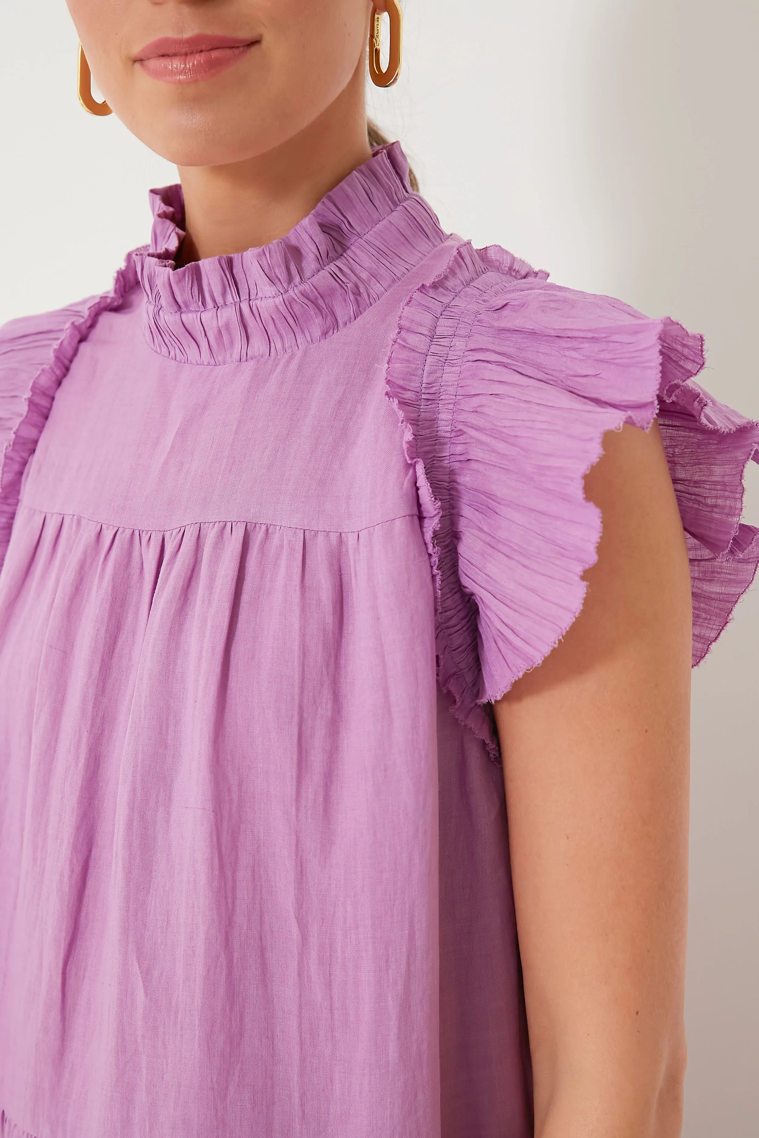 Lavender Micah Solid Ramie Flutter Sleeve Dress