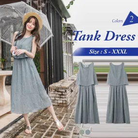 LAYERED RAMIE-COTTON TANK MIDI DRESS