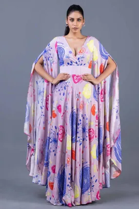 Lilac Sea Fan Printed Cape Gown